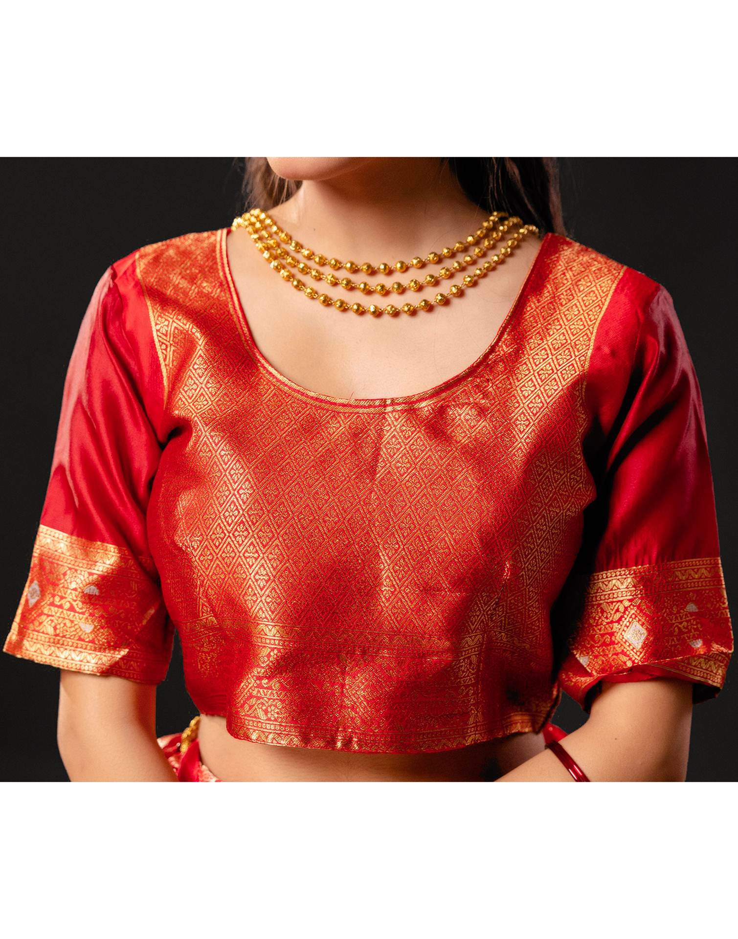 Red Silk Woven Banarasi Durga Puja Saree