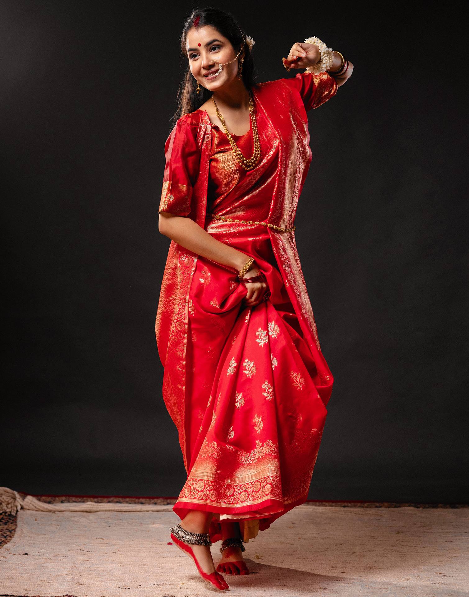Red Silk Woven Banarasi Durga Puja Saree