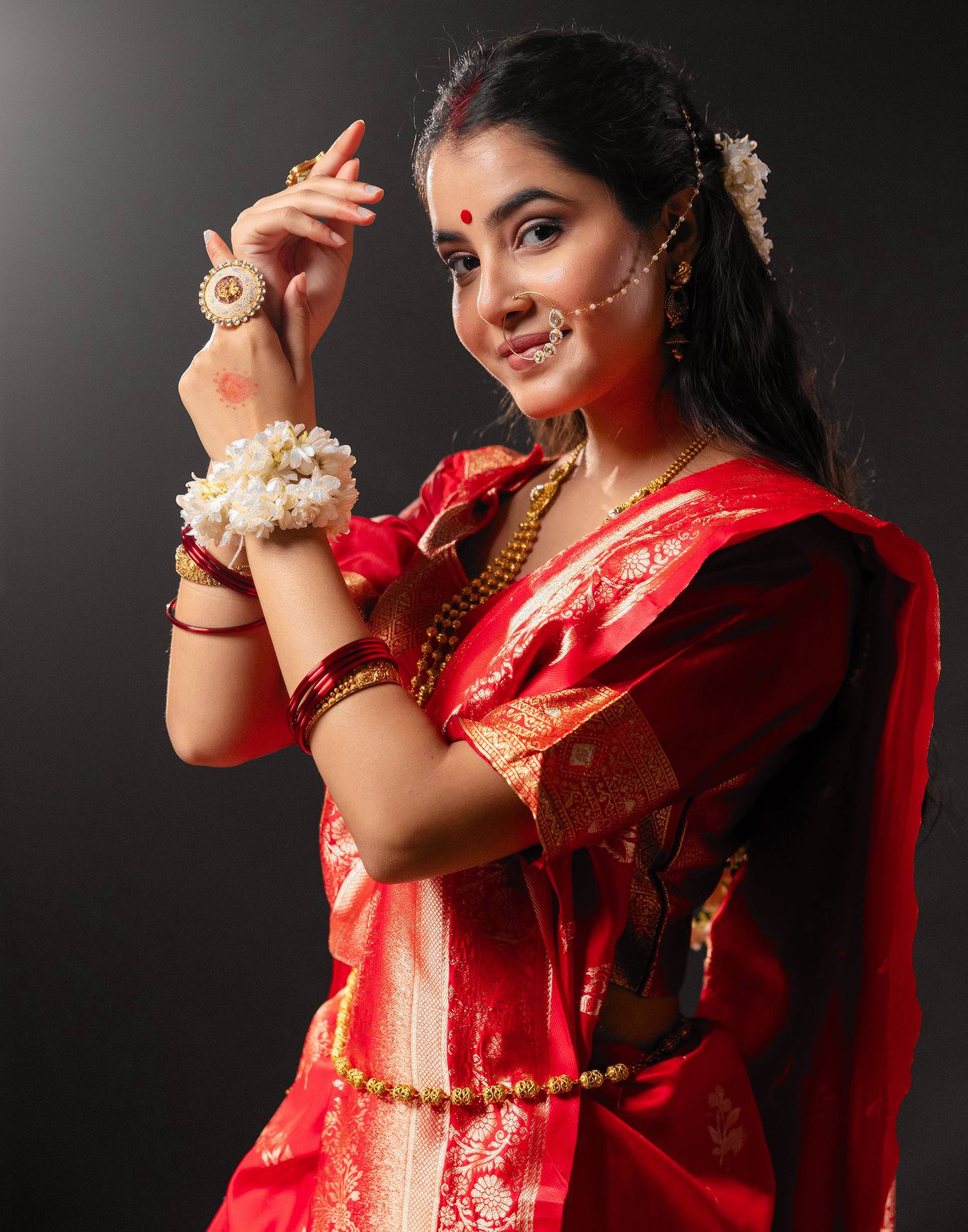 Red Silk Woven Banarasi Durga Puja Saree