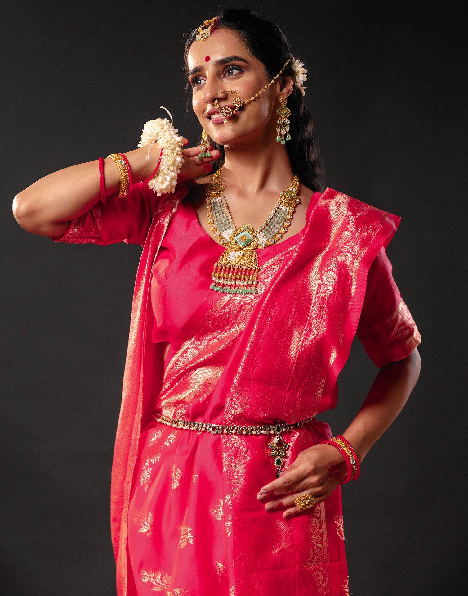 Rani Pink Silk Woven Banarasi Durga Puja Saree