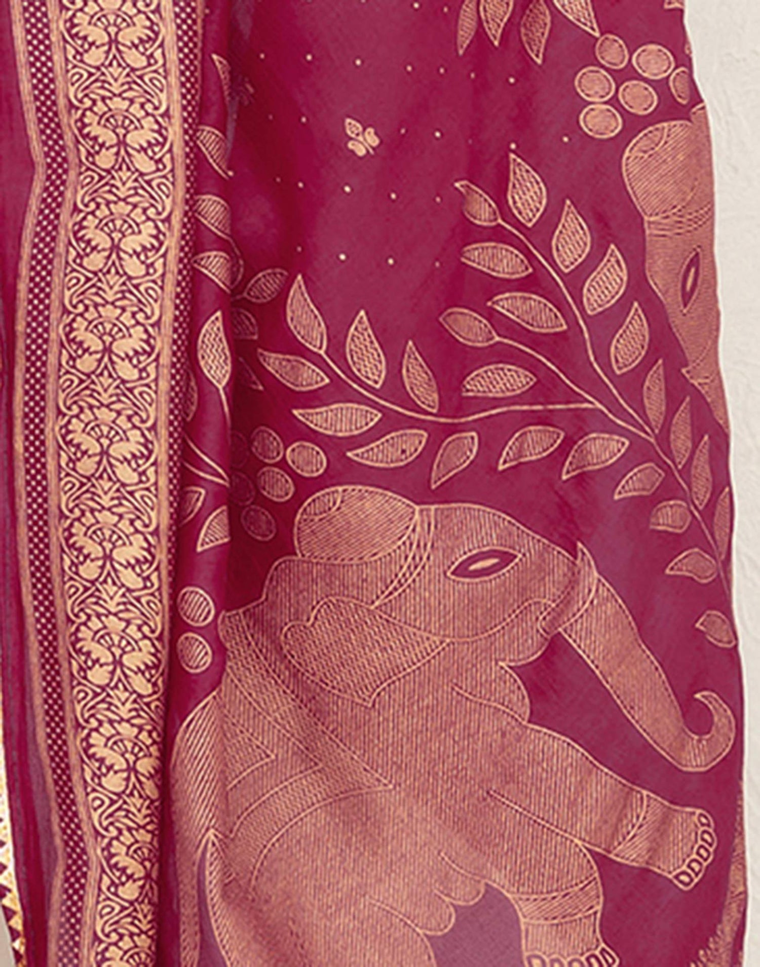 Rani Pink Silk Foil Printed Saree