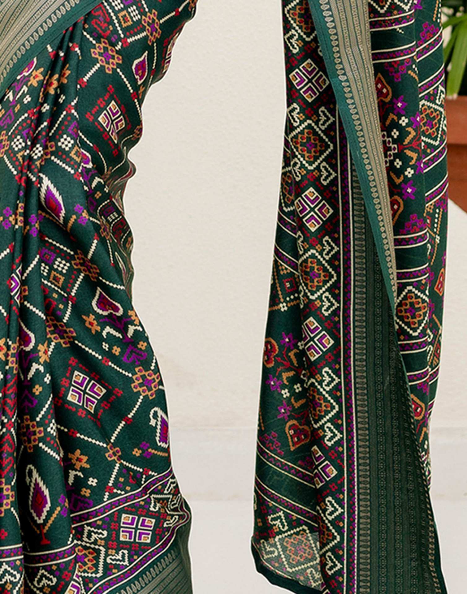 Dark Green Silk Printed Patola Saree