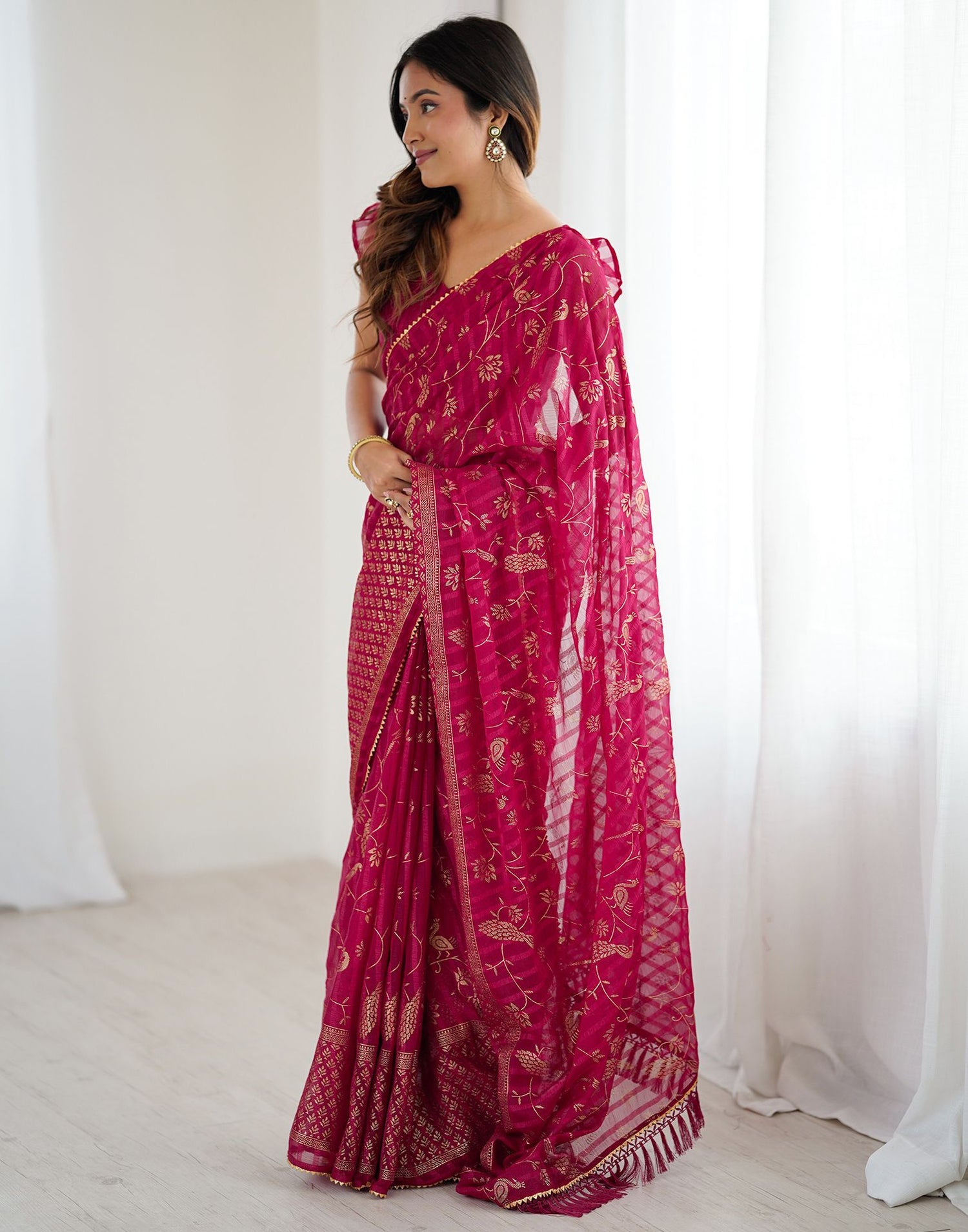 Red Georgette Foil Printed Saree