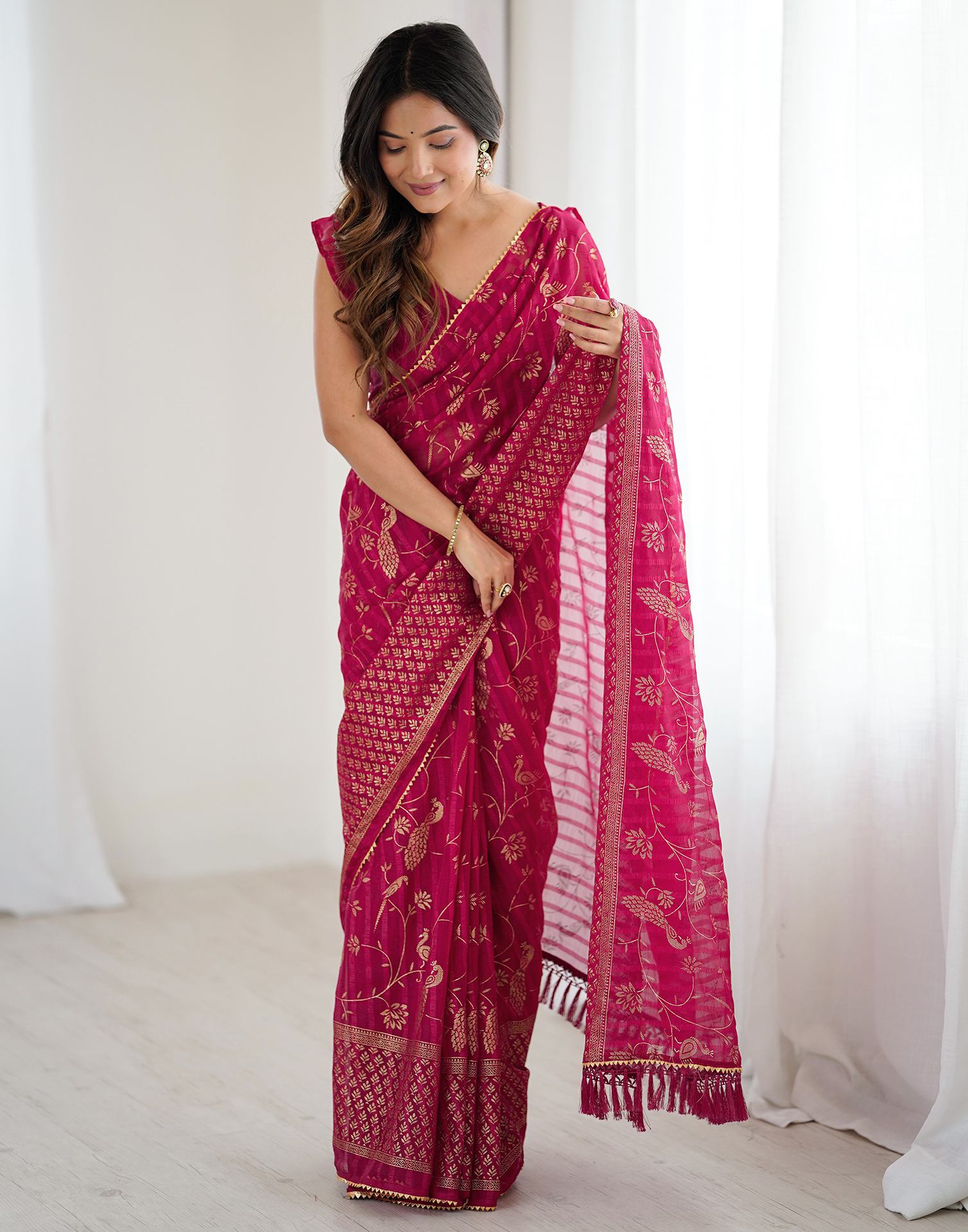 Red Georgette Foil Printed Saree