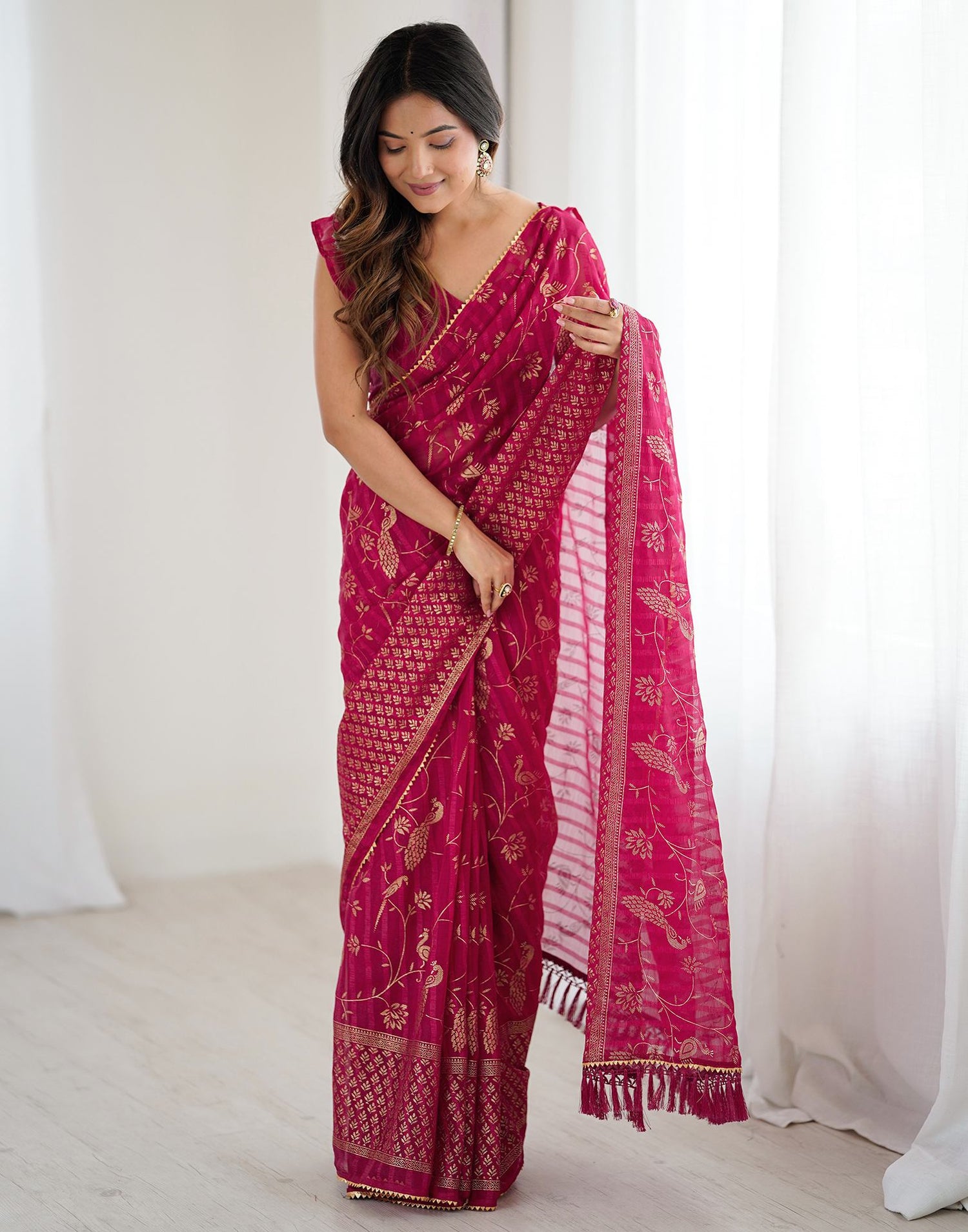 Red Georgette Foil Printed Saree