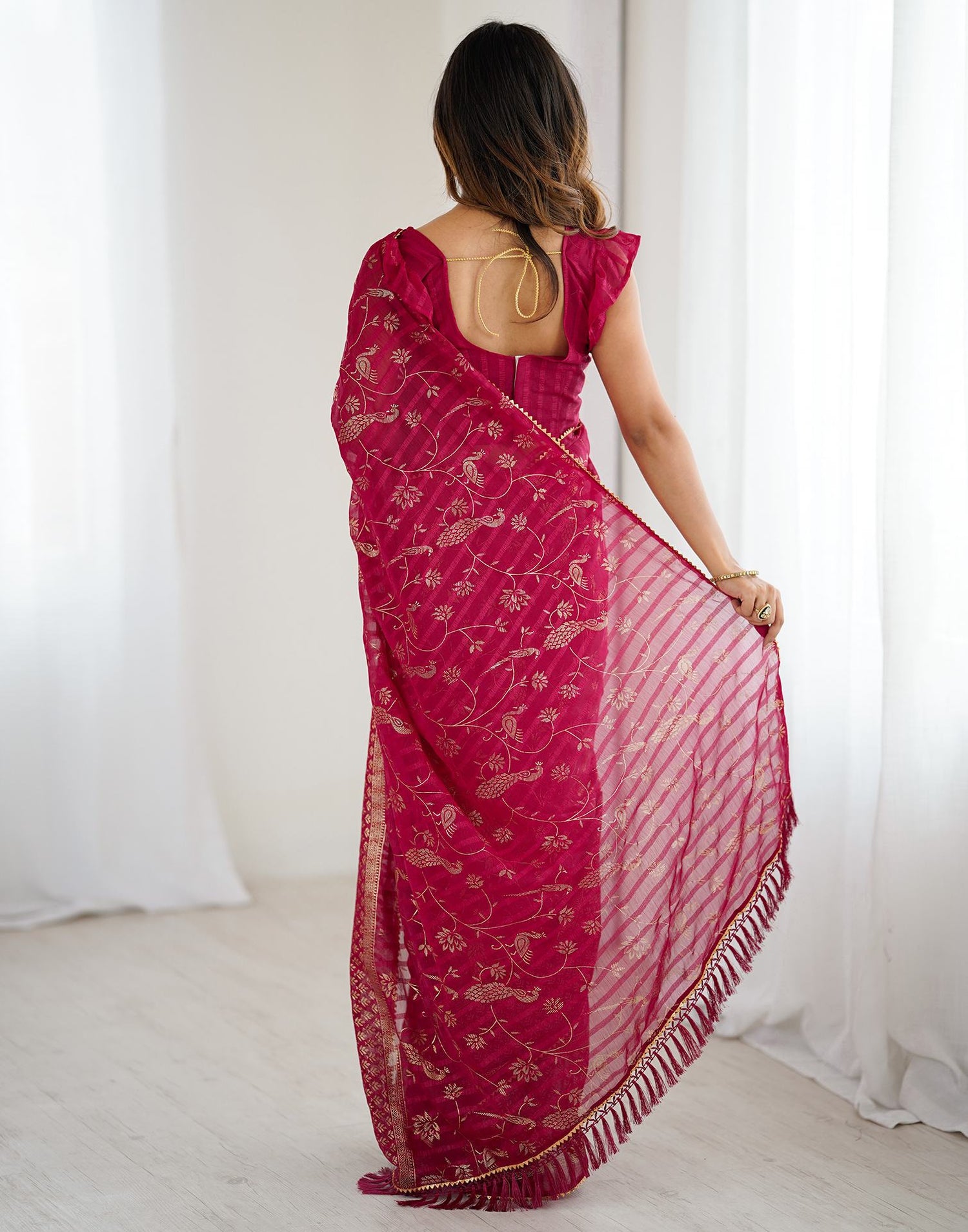 Red Georgette Foil Printed Saree