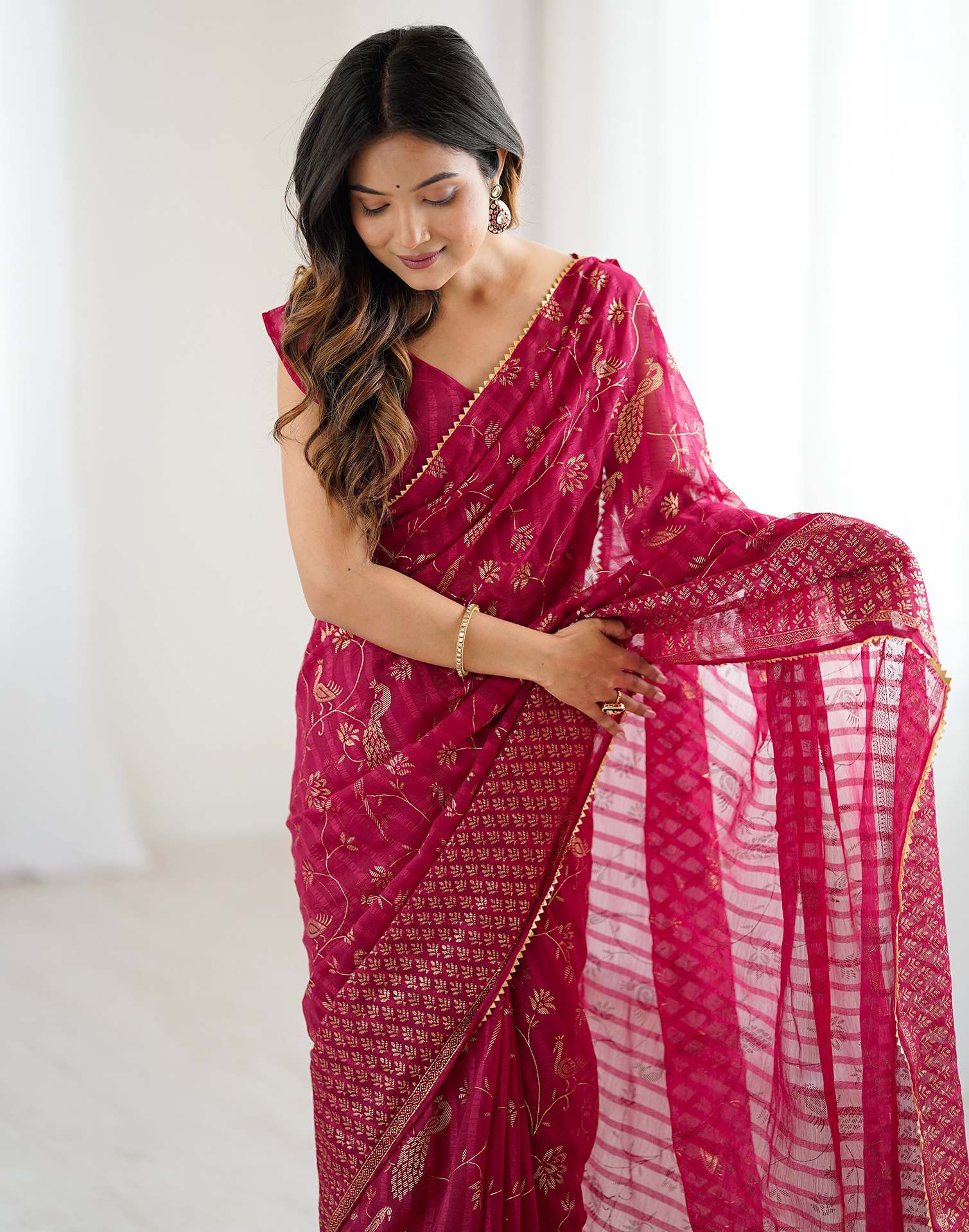 Red Georgette Foil Printed Saree