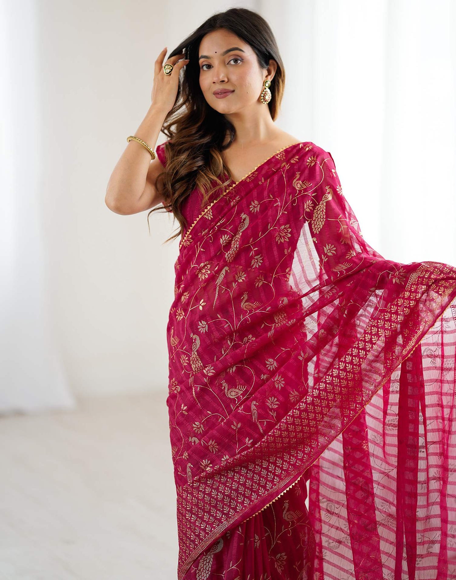 Red Georgette Foil Printed Saree