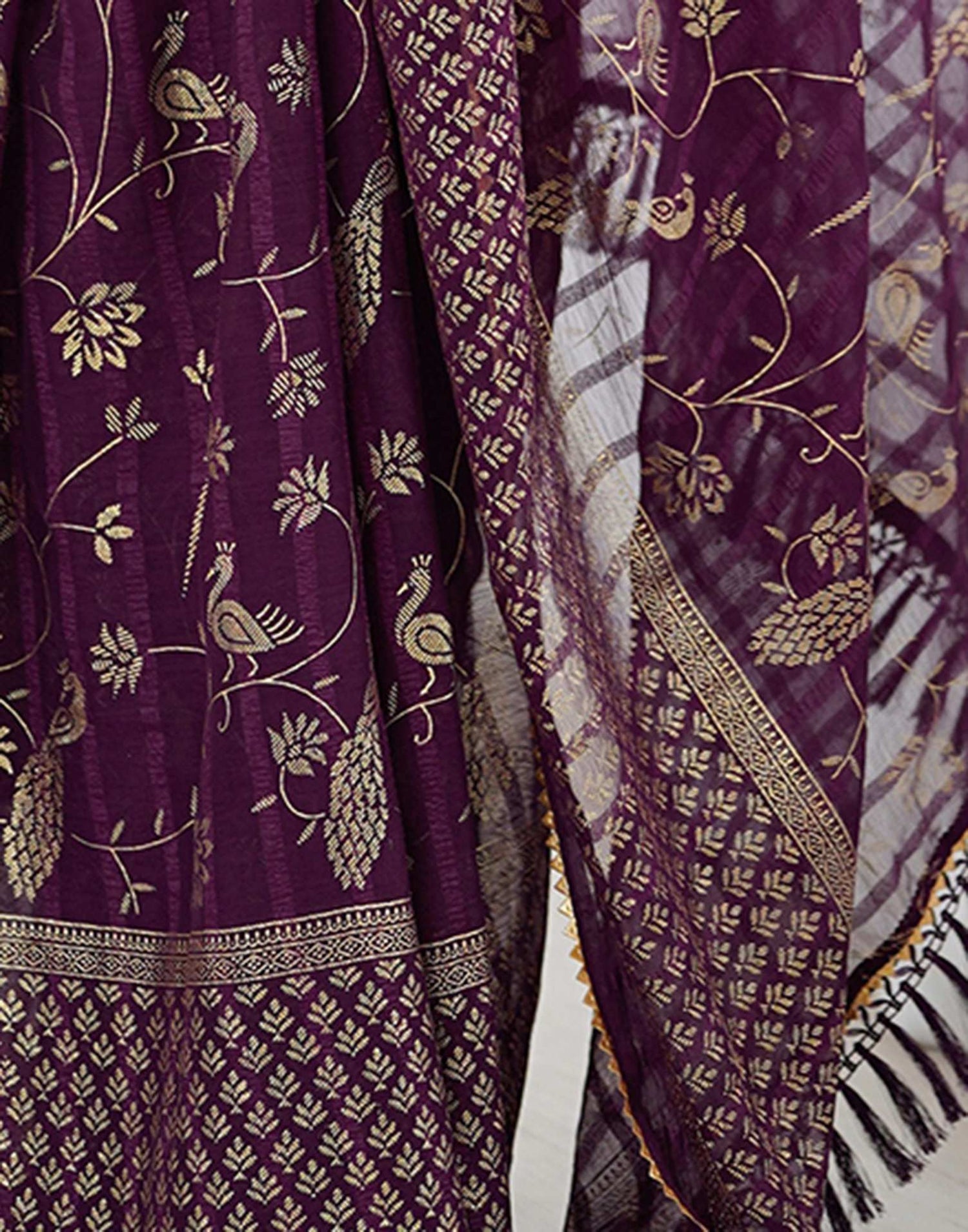 Wine Georgette Foil Printed Saree