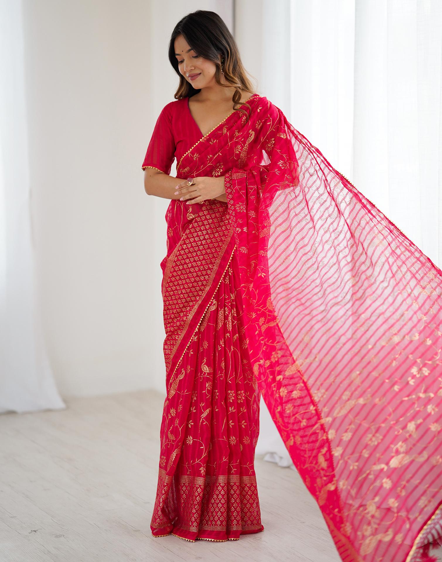 Dark Pink Georgette Foil Printed Saree