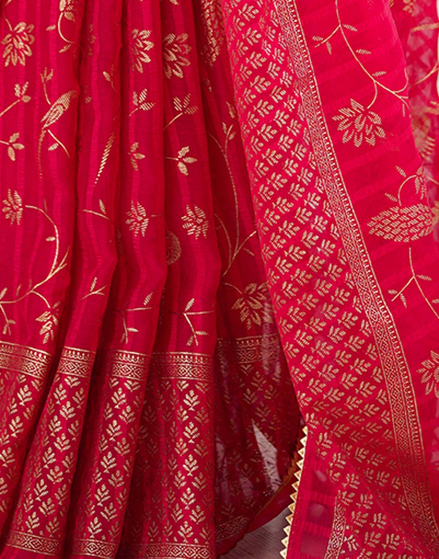 Dark Pink Georgette Foil Printed Saree