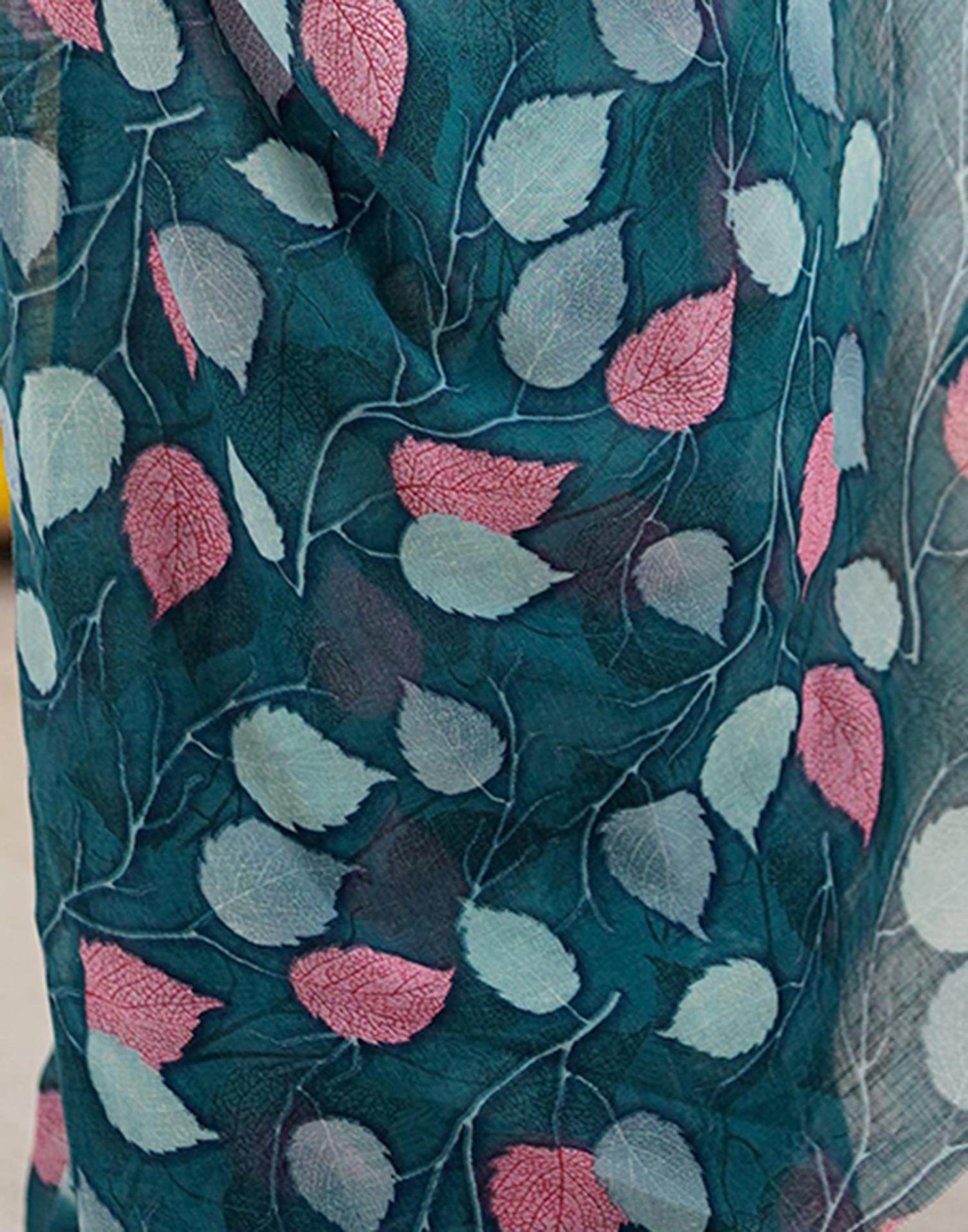 Peacock Blue Linen Printed Saree