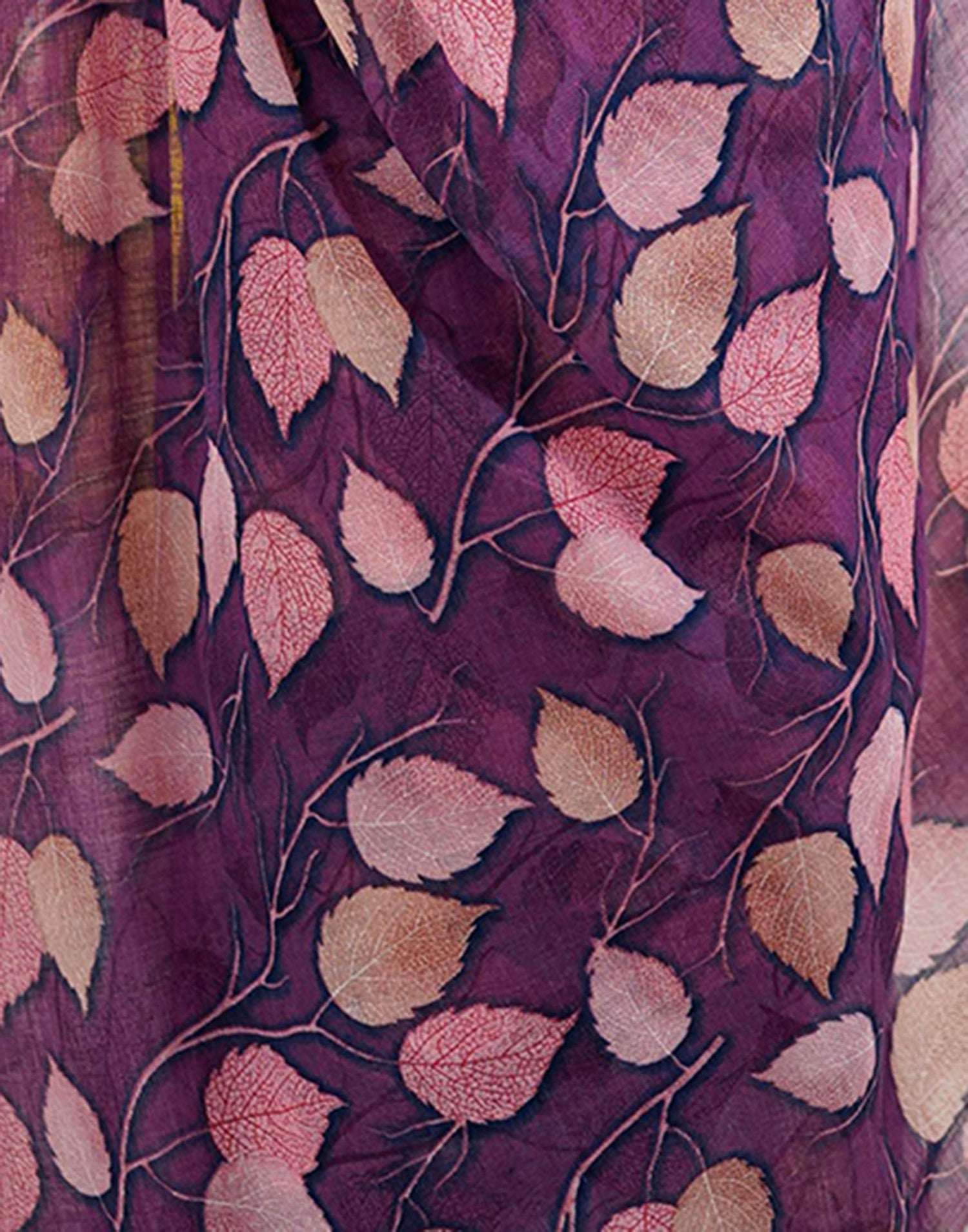 Dark Purple Linen Printed Saree