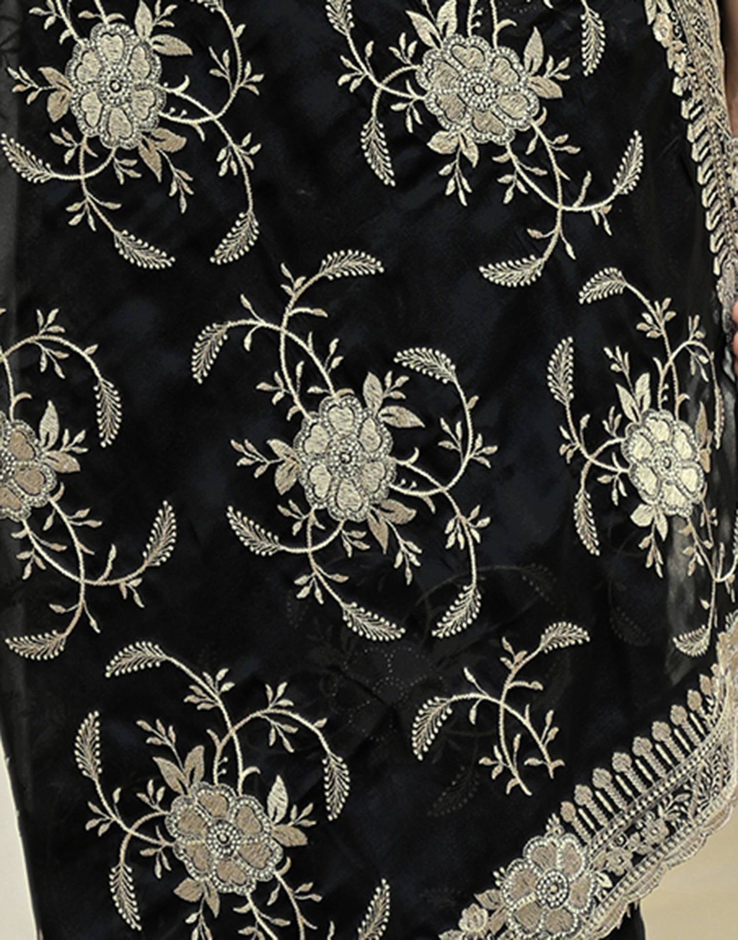 Black Georgette Embroidery Saree
