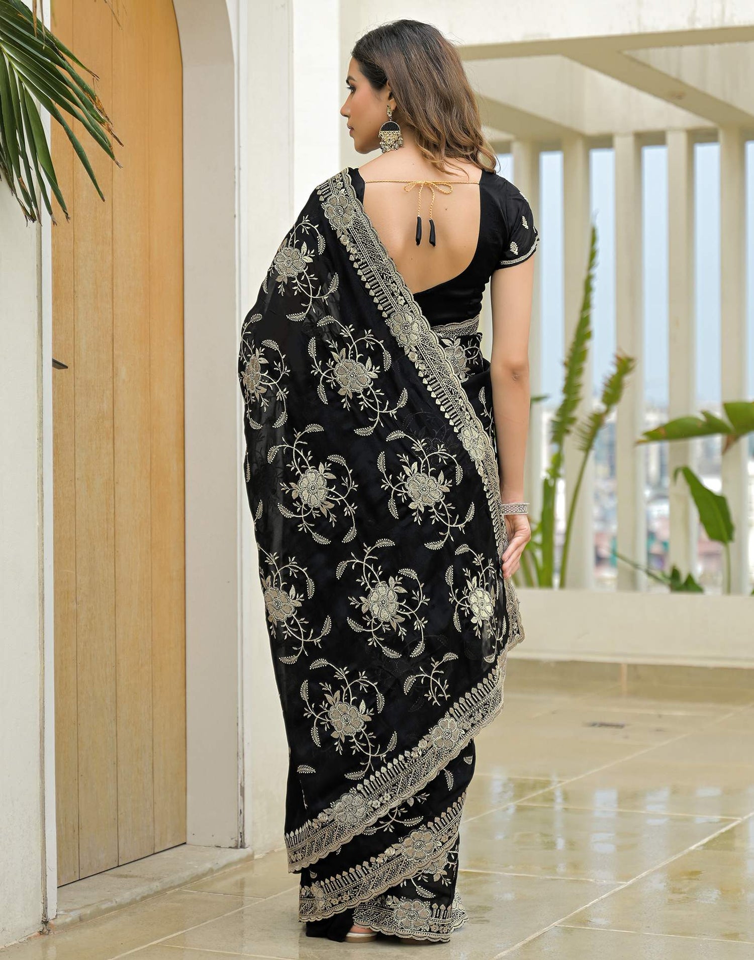 Black Georgette Embroidery Saree