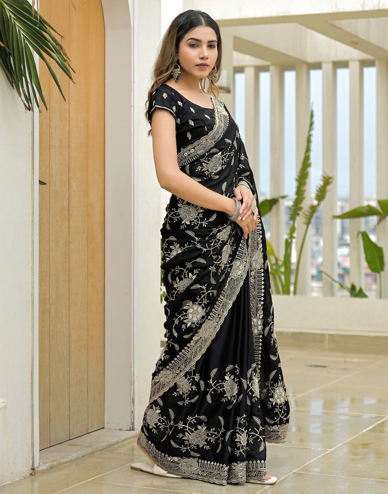 Black Georgette Embroidery Saree
