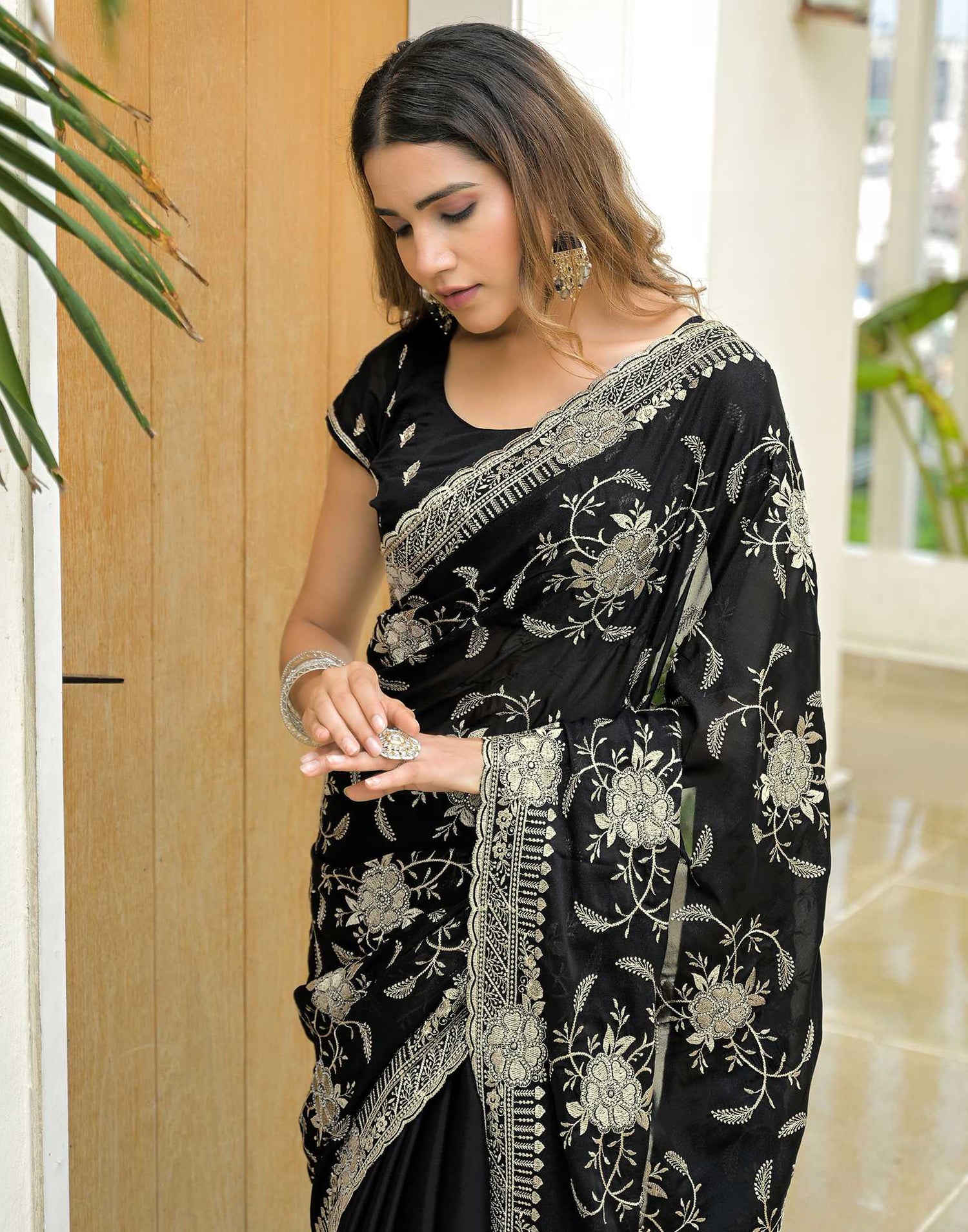 Black Georgette Embroidery Saree