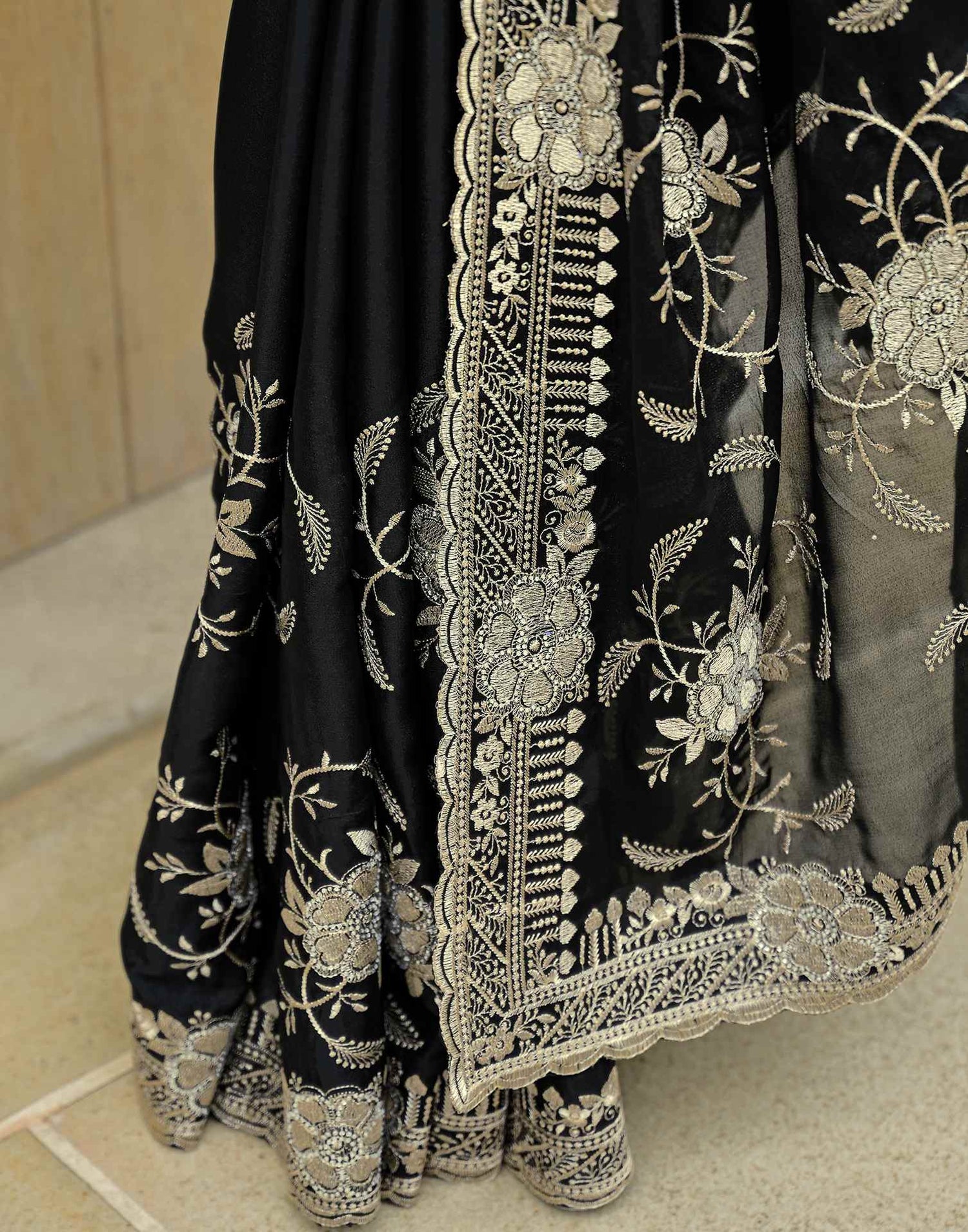 Black Georgette Embroidery Saree