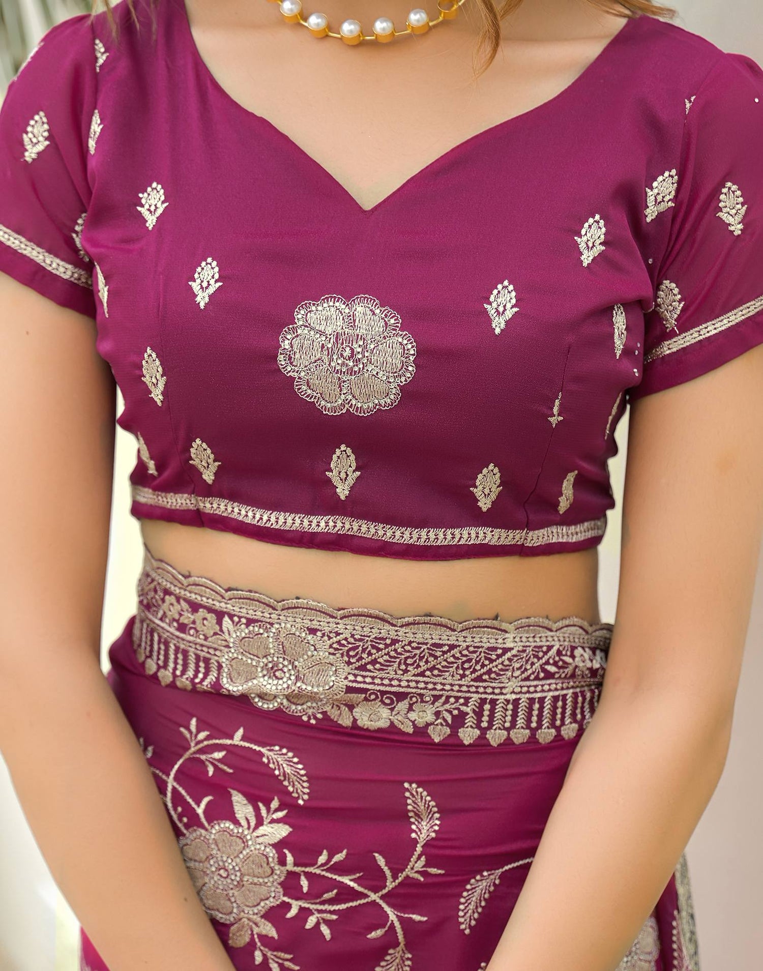 Rani Pink Georgette Embroidery Saree