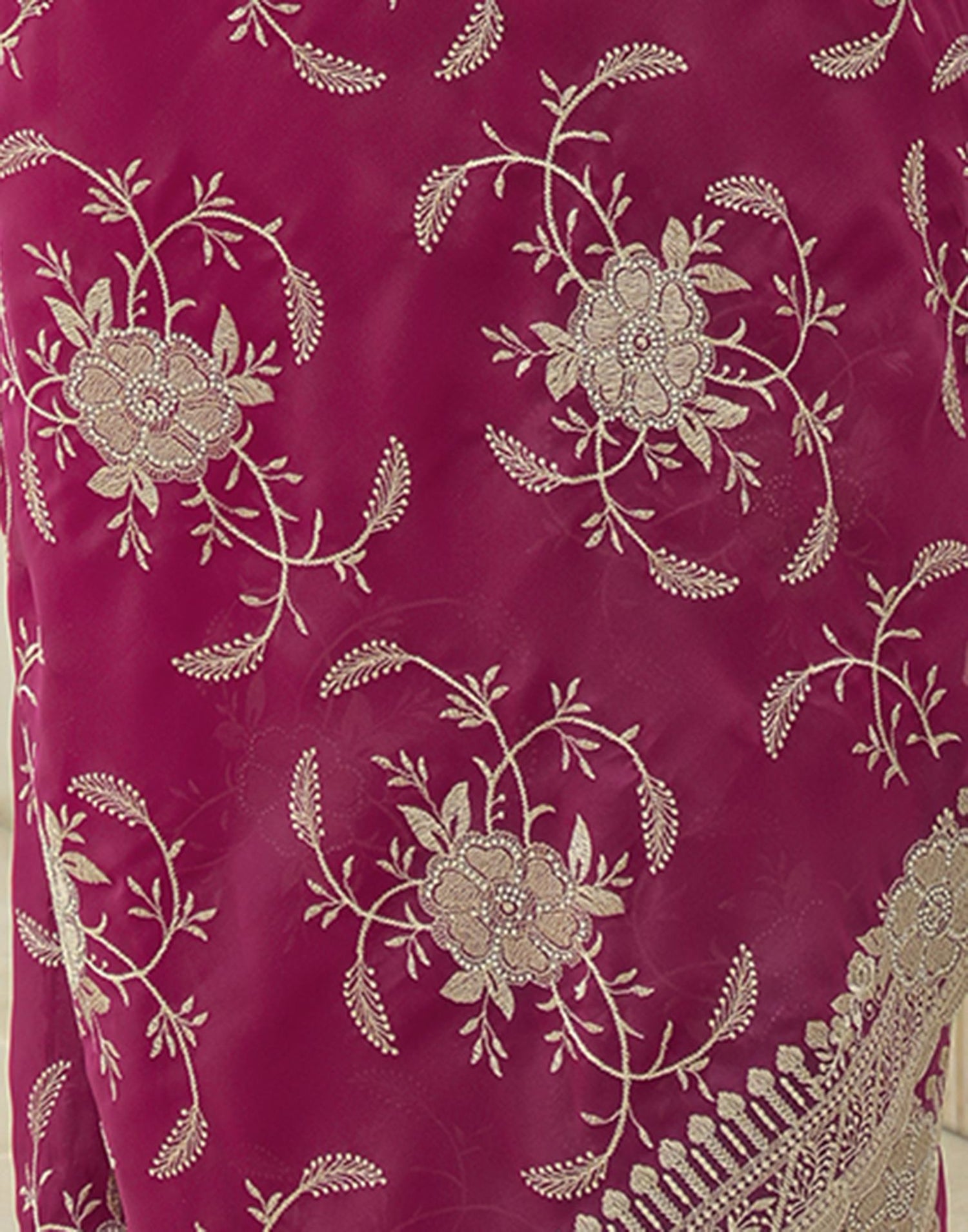 Rani Pink Georgette Embroidery Saree