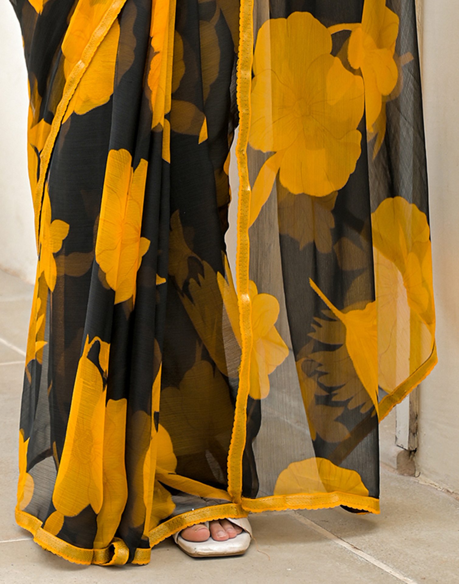 Black Chiffon Printed Saree