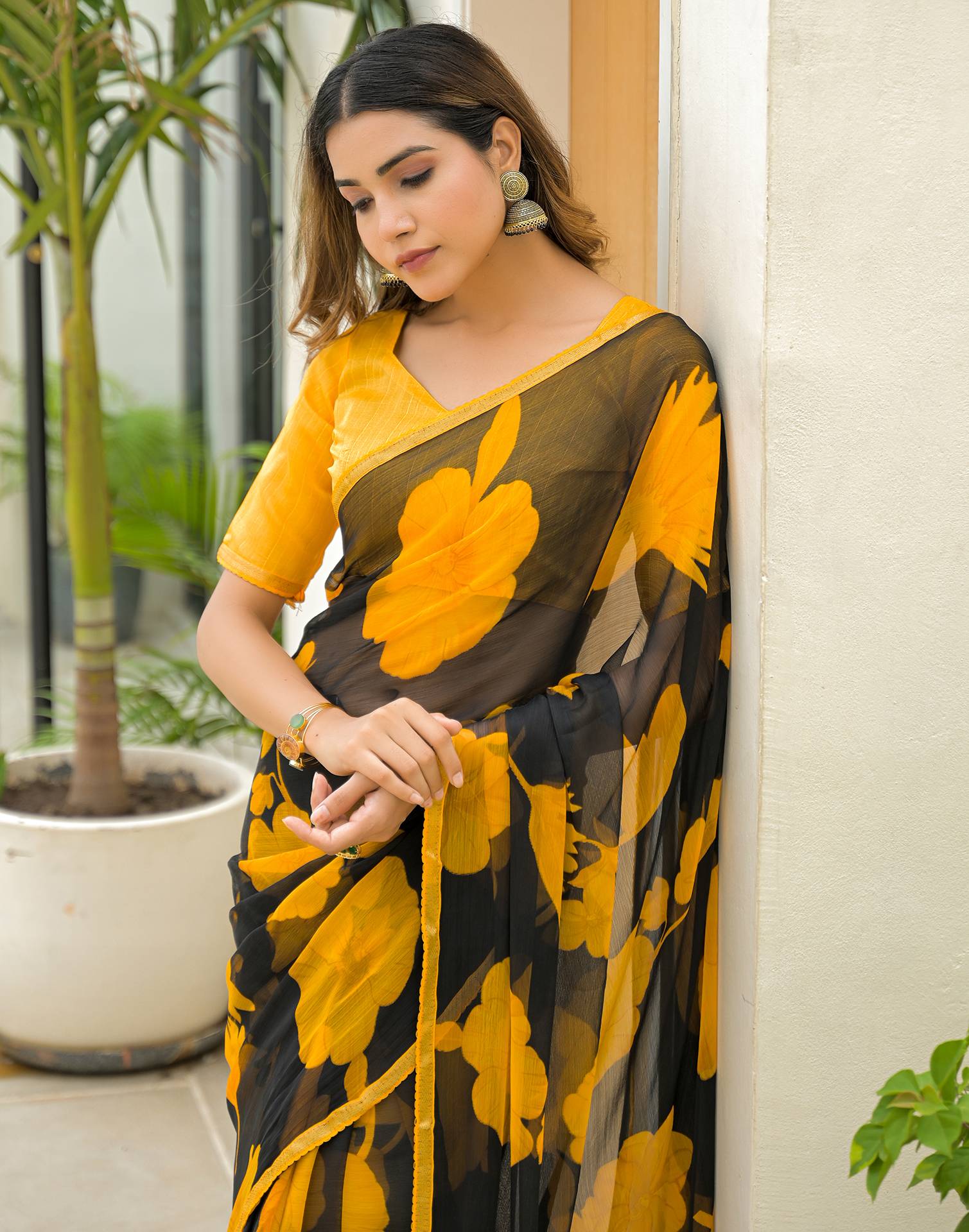 Black Chiffon Printed Saree