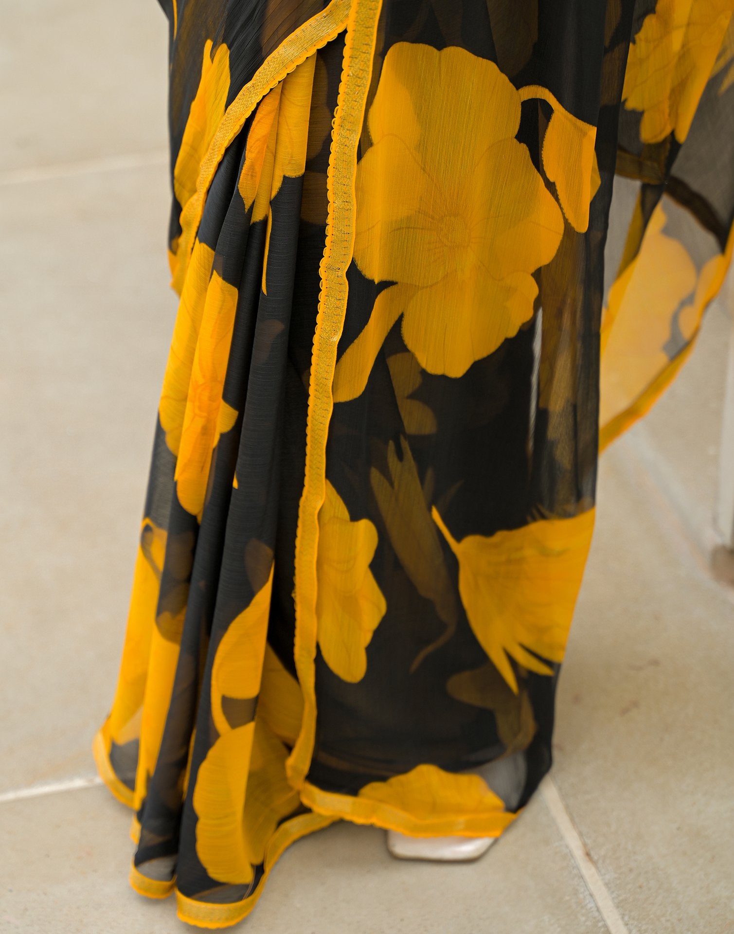 Black Chiffon Printed Saree