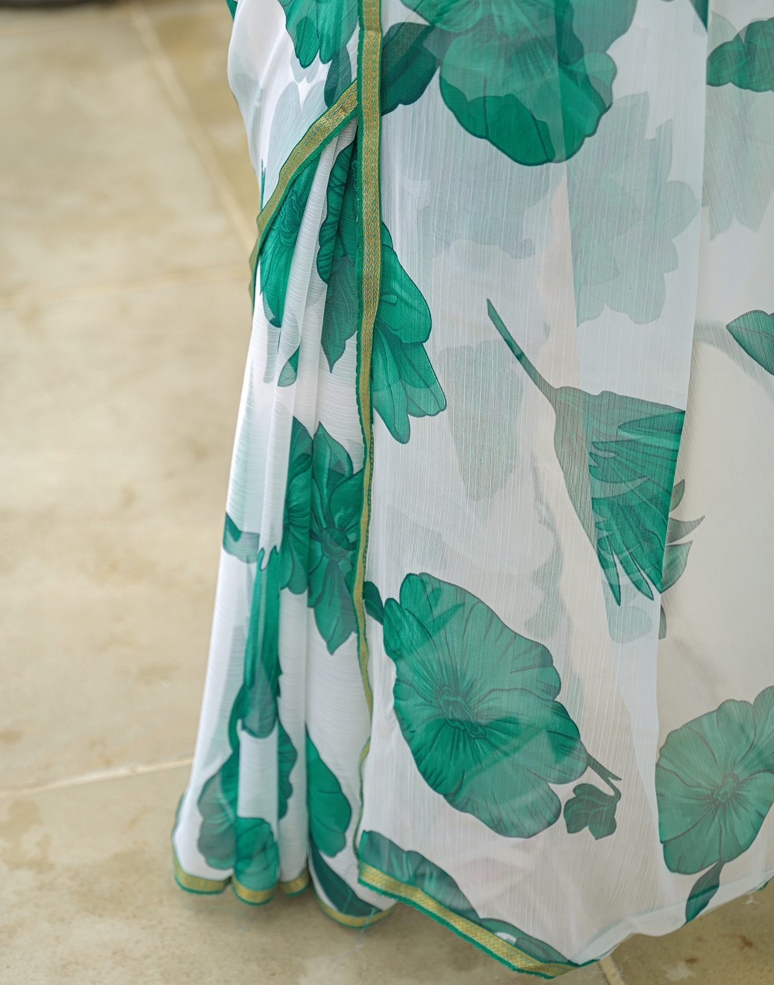 Off White Chiffon Printed Saree