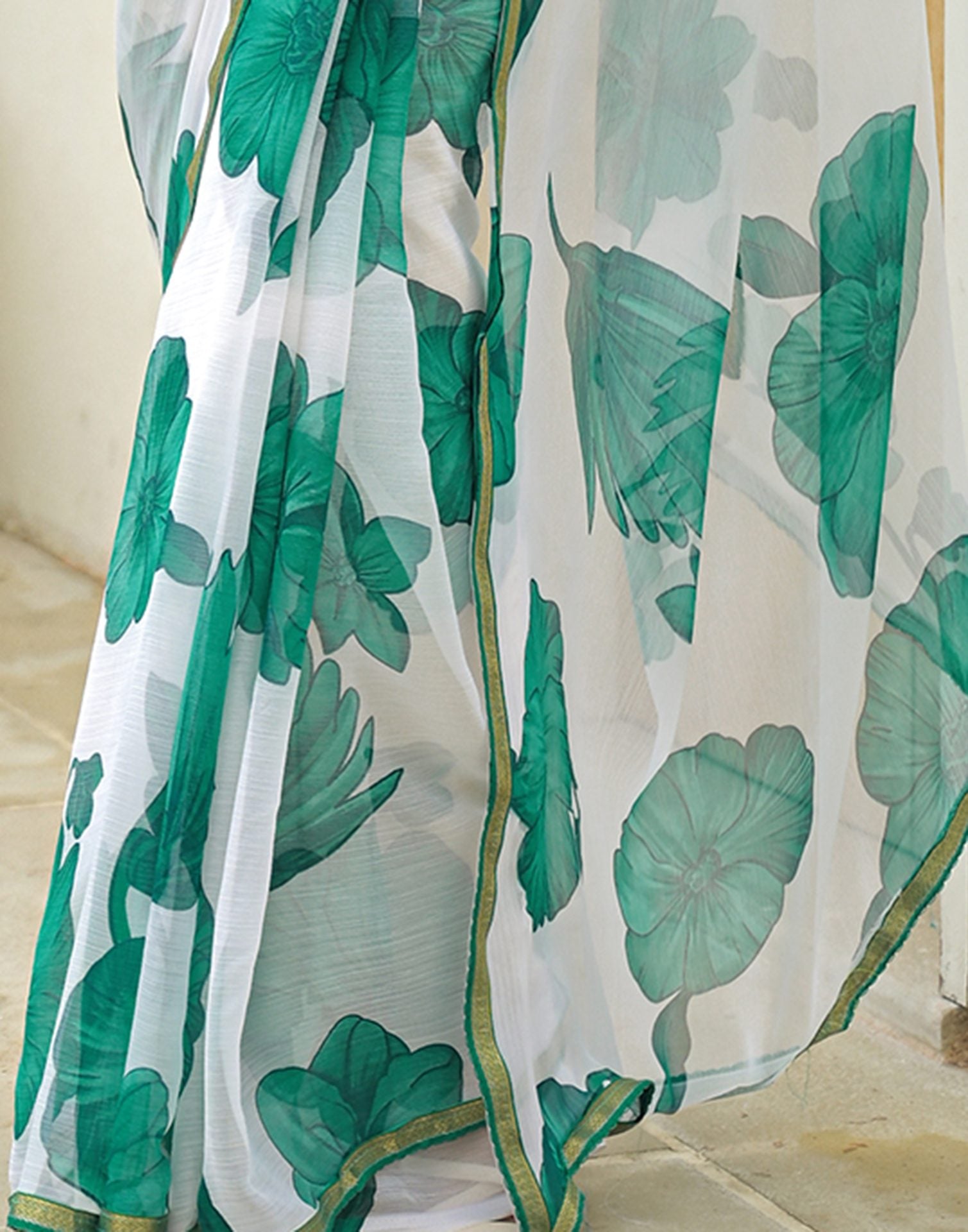 Off White Chiffon Printed Saree