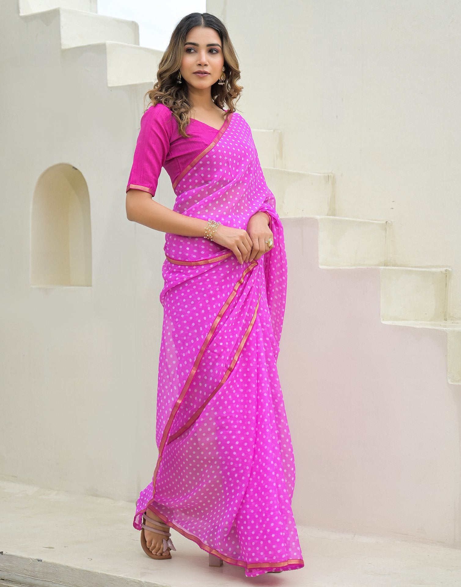 Pink Chiffon Printed Saree