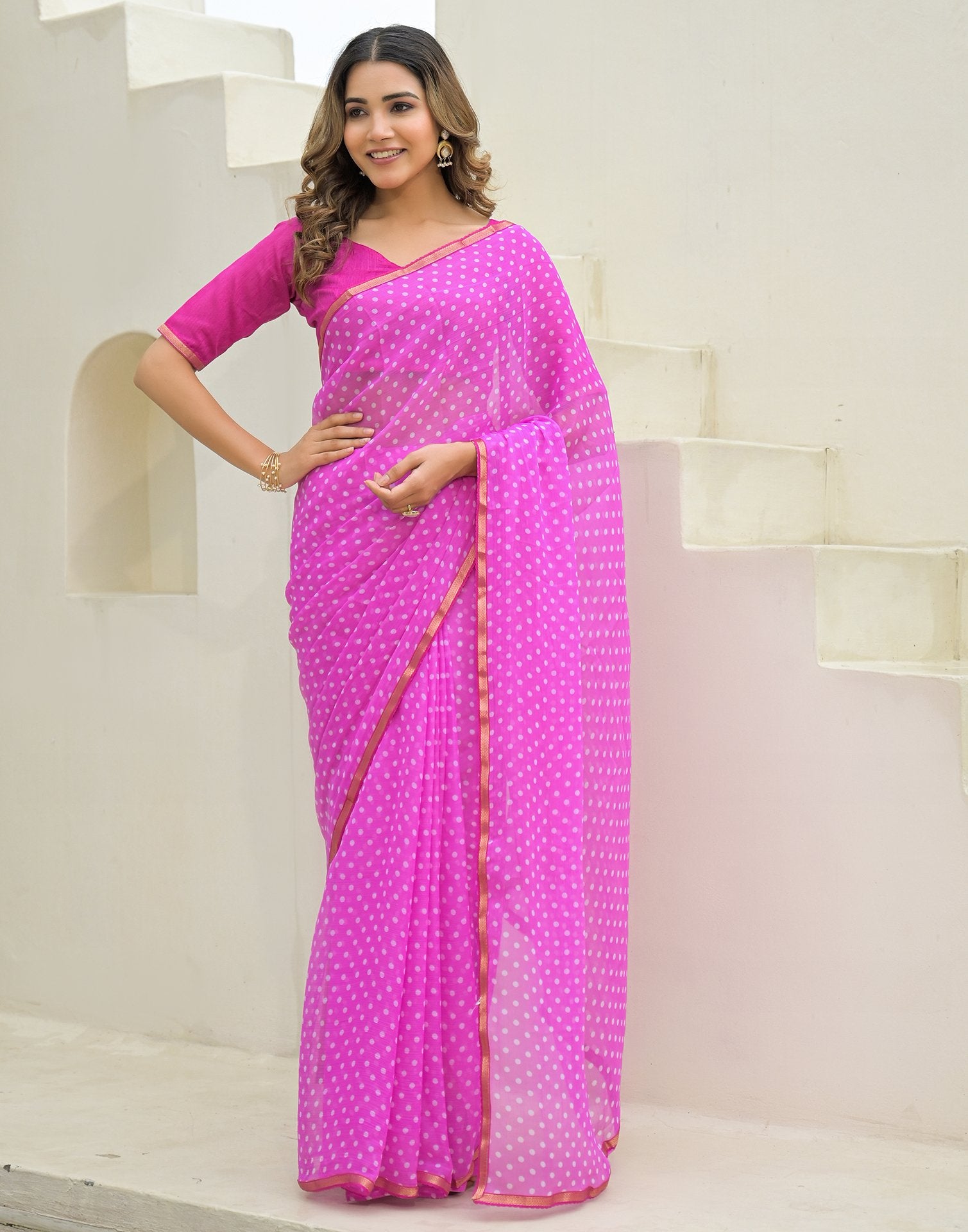 Pink Chiffon Printed Saree