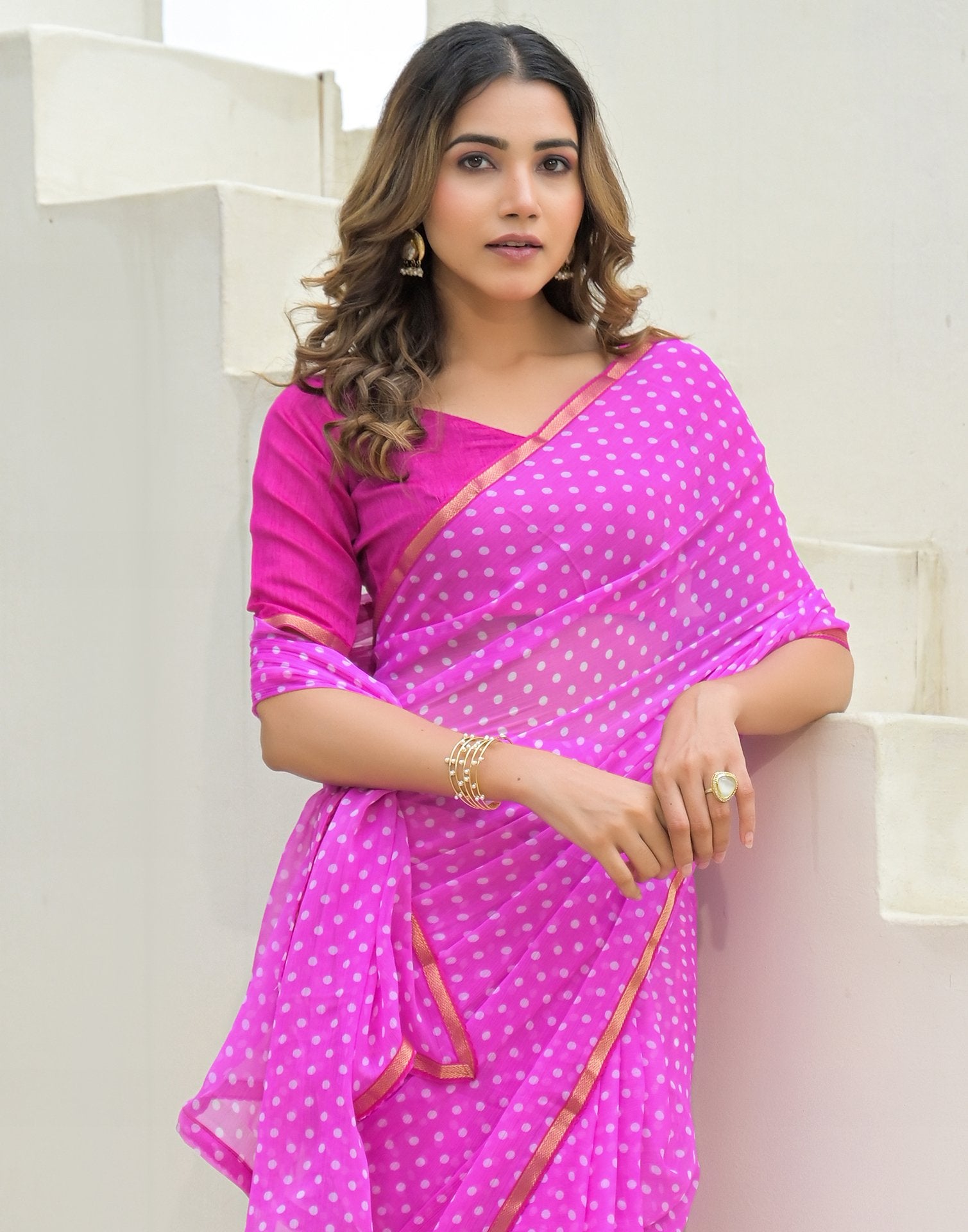 Pink Chiffon Printed Saree