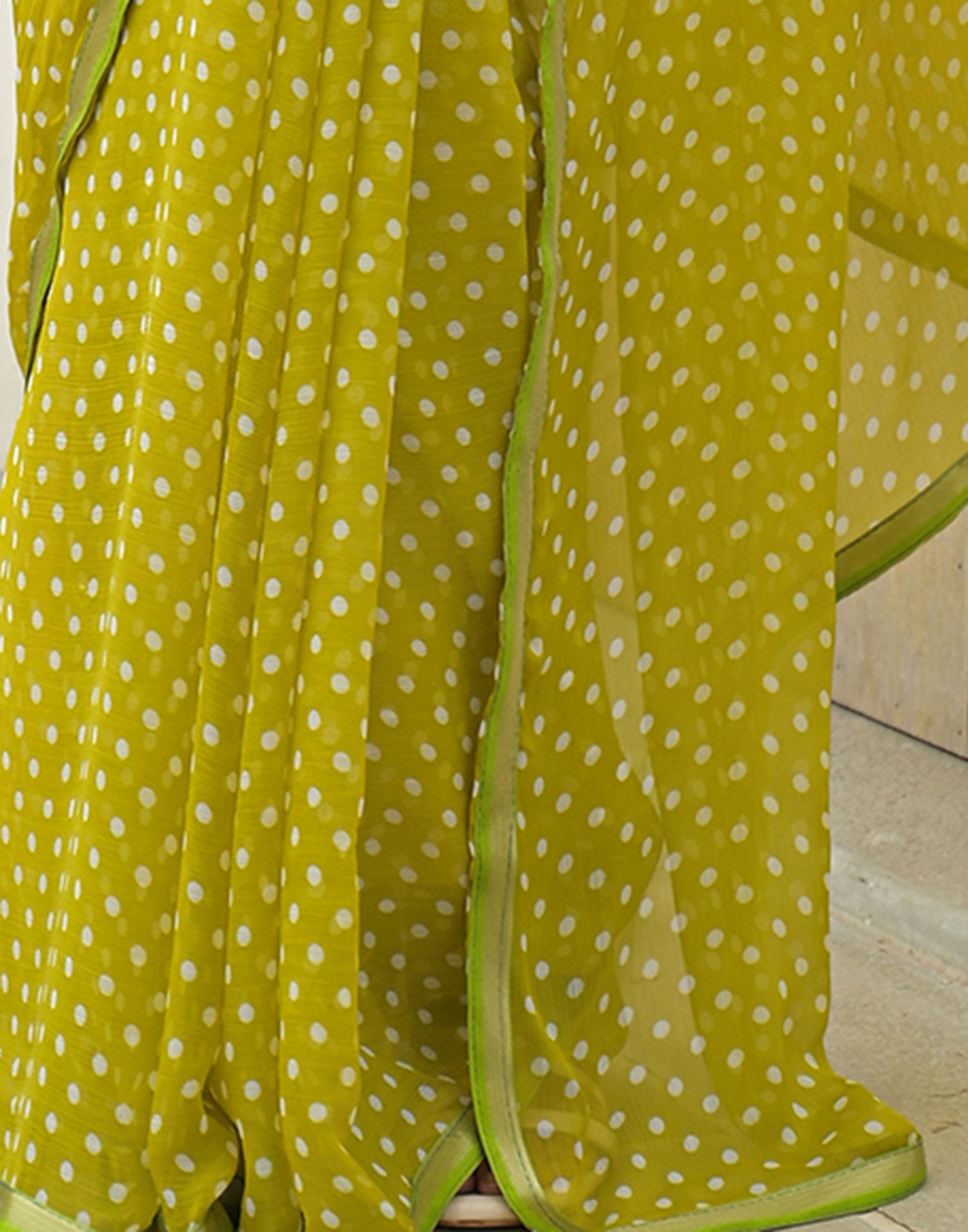 Lime Green Chiffon Printed Saree