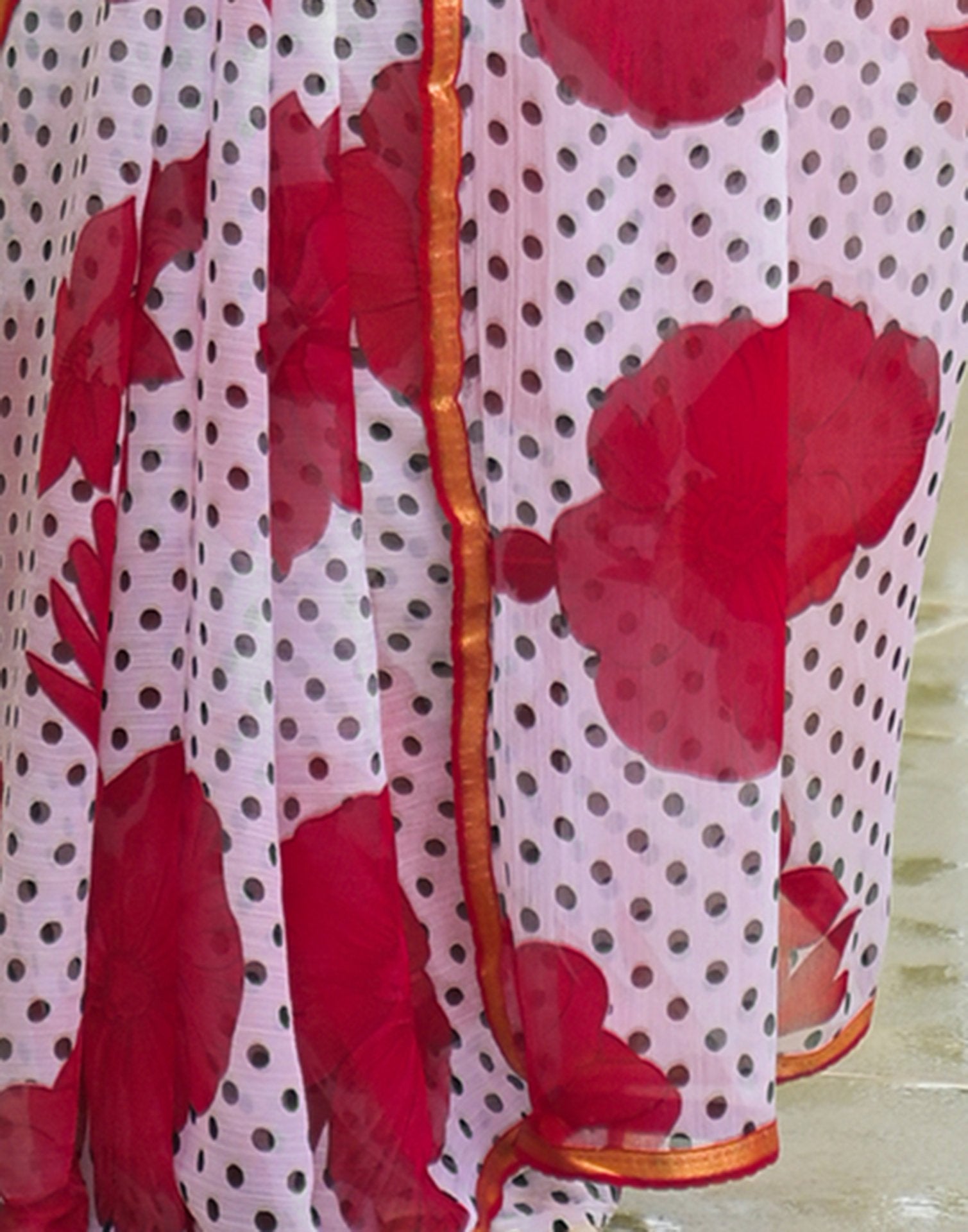 Off White Chiffon Printed Saree