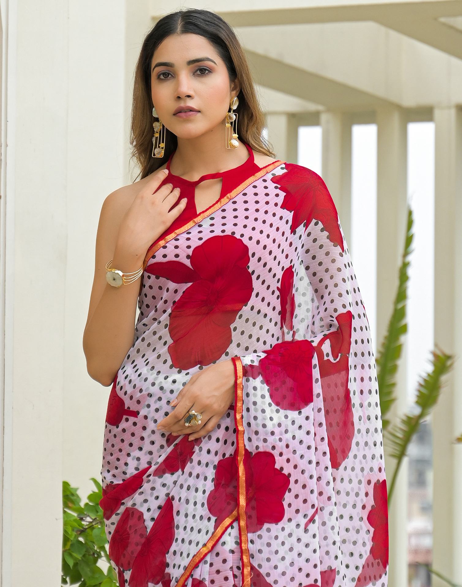 Off White Chiffon Printed Saree