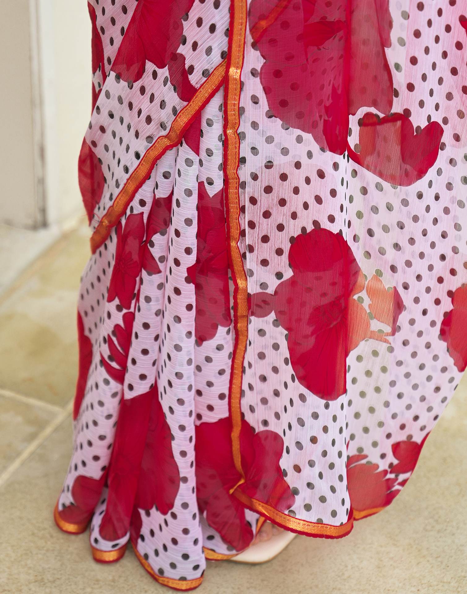 Off White Chiffon Printed Saree