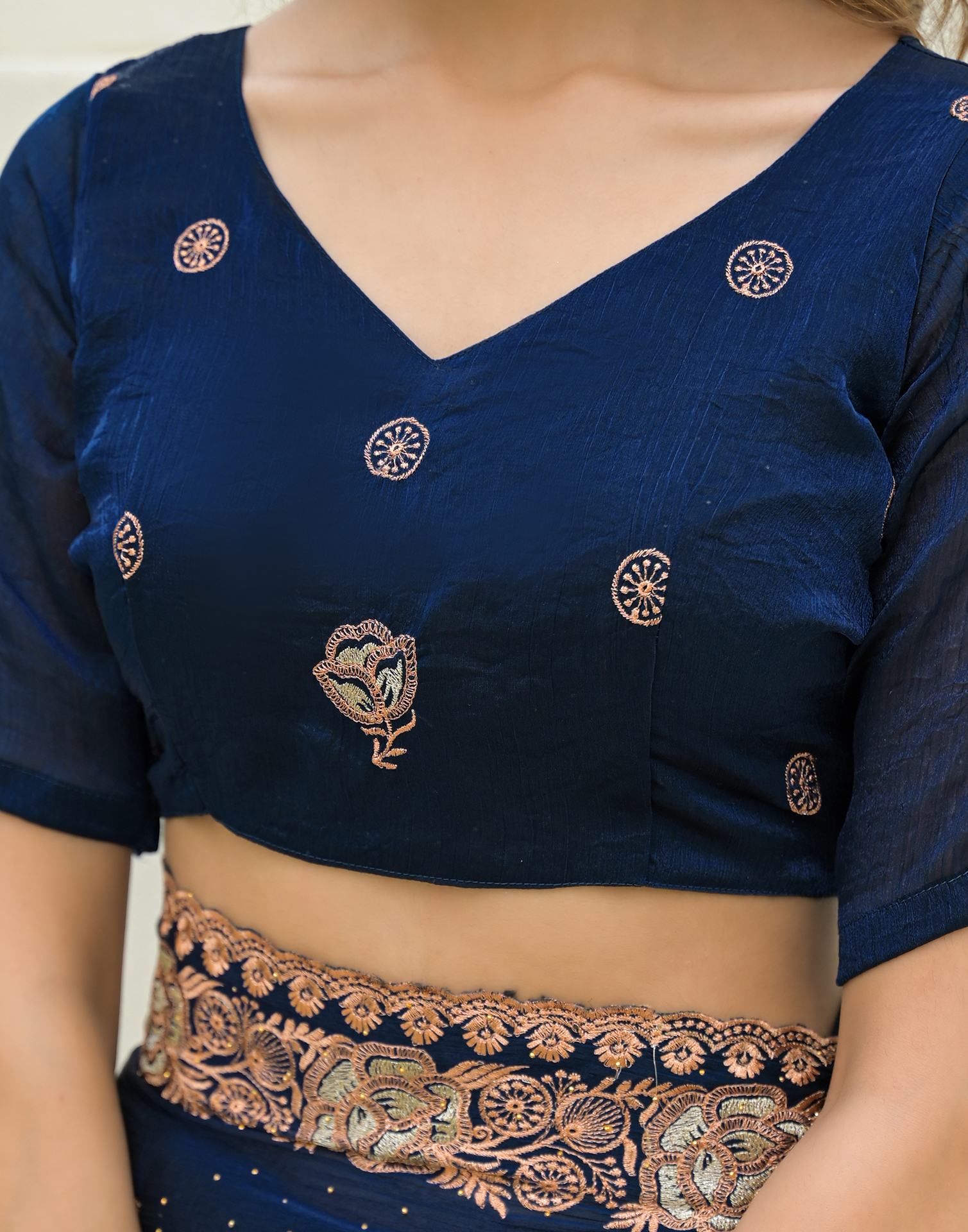 Peacock Blue Shimmer Embroidery Swarovski Saree