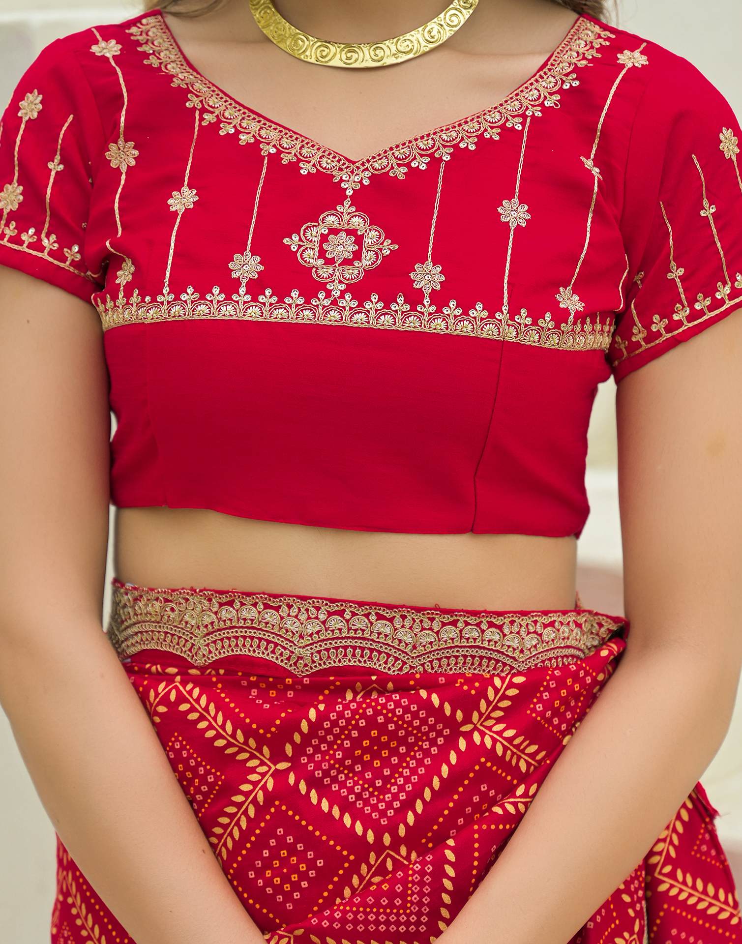 Red Silk Printed Bandhani Saree