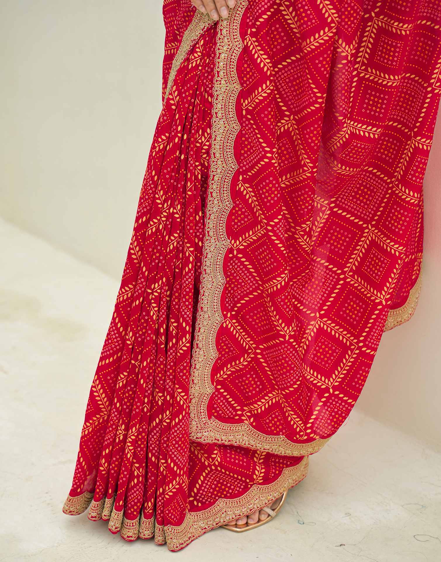 Red Silk Printed Bandhani Saree