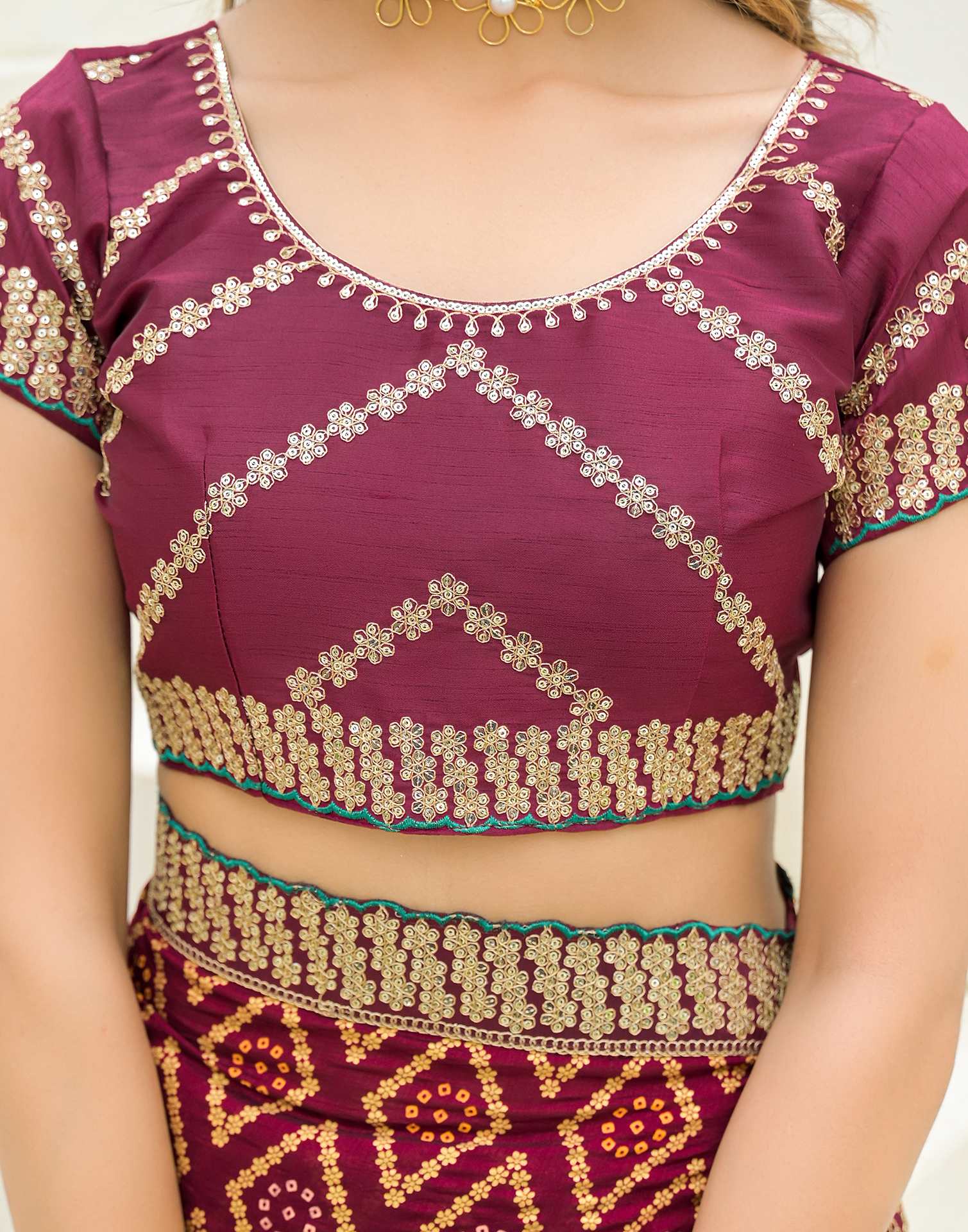 Maroon Silk Printed Bandhani Saree