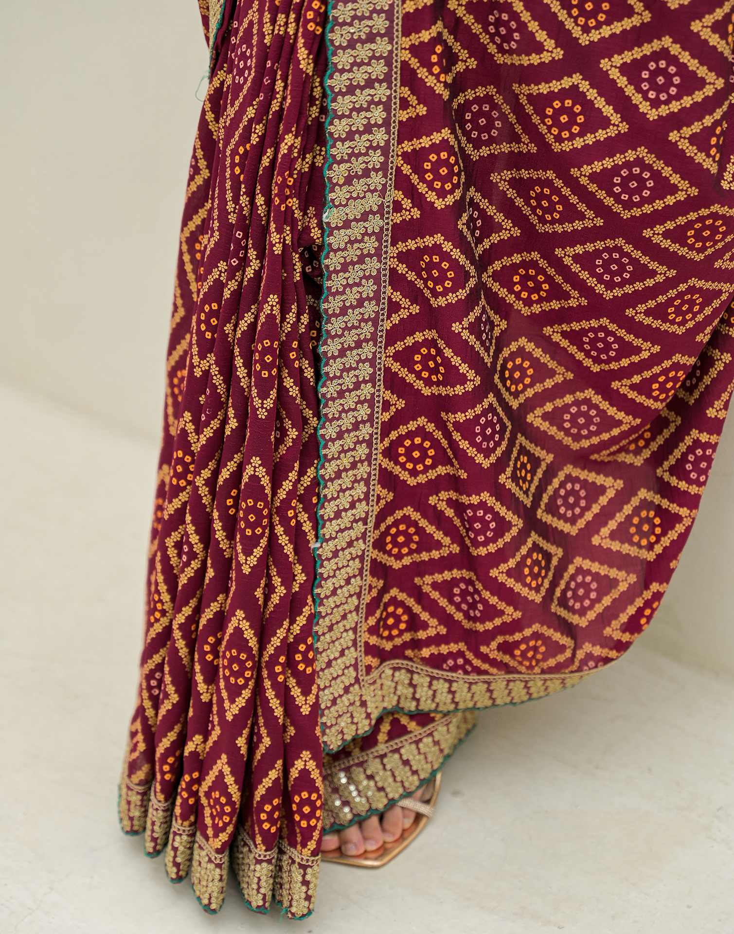 Maroon Silk Printed Bandhani Saree