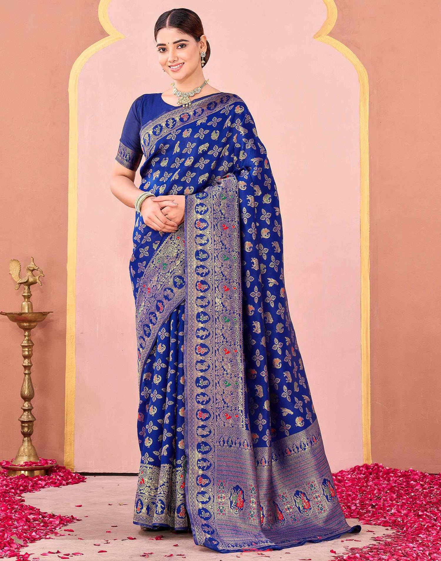 Navy Blue Silk Woven Banarasi Saree