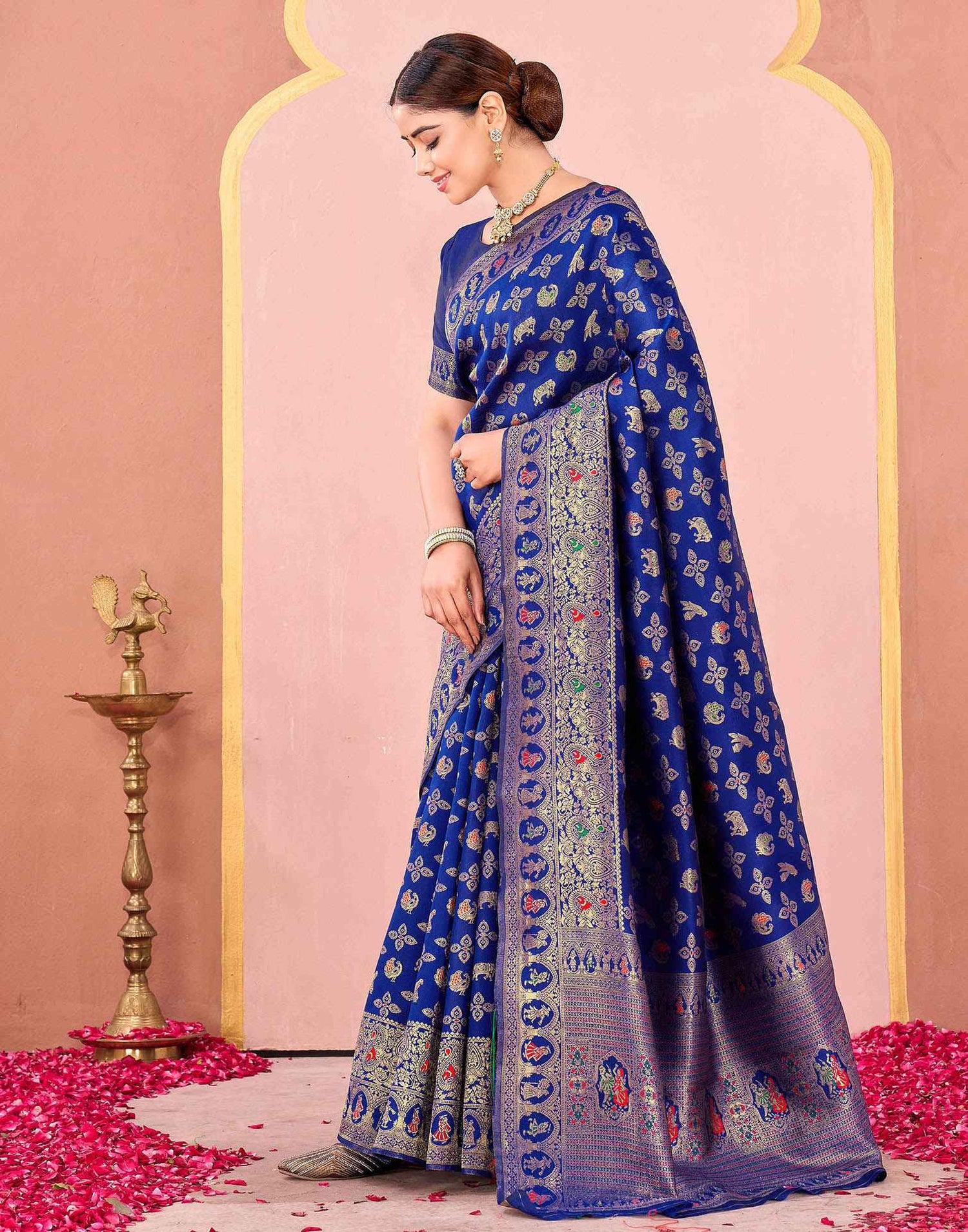 Navy Blue Silk Woven Banarasi Saree