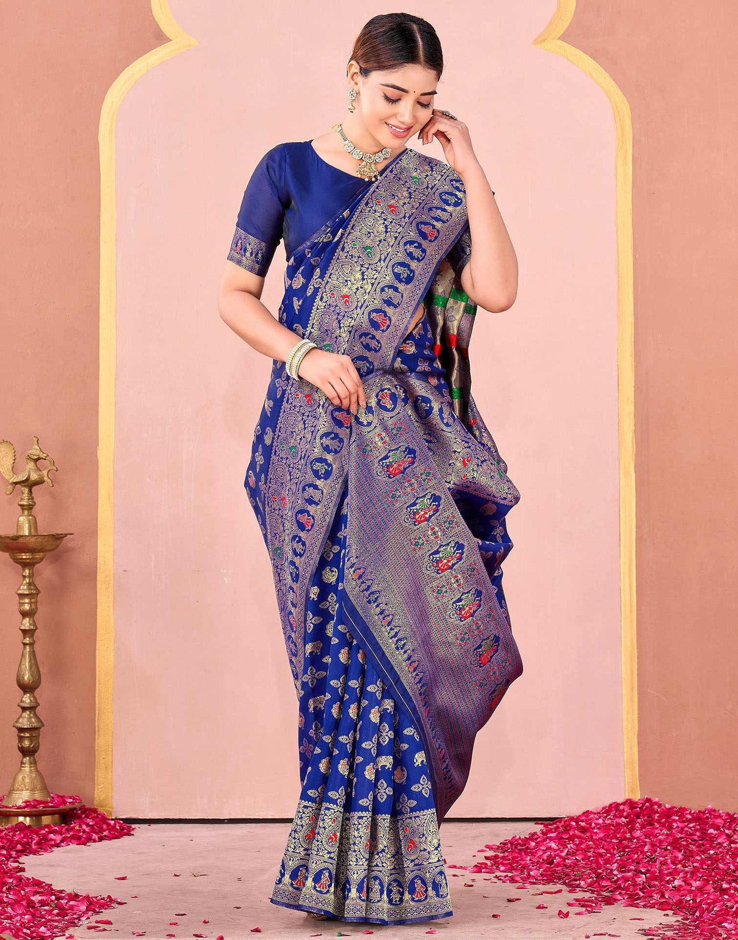 Navy Blue Silk Woven Banarasi Saree
