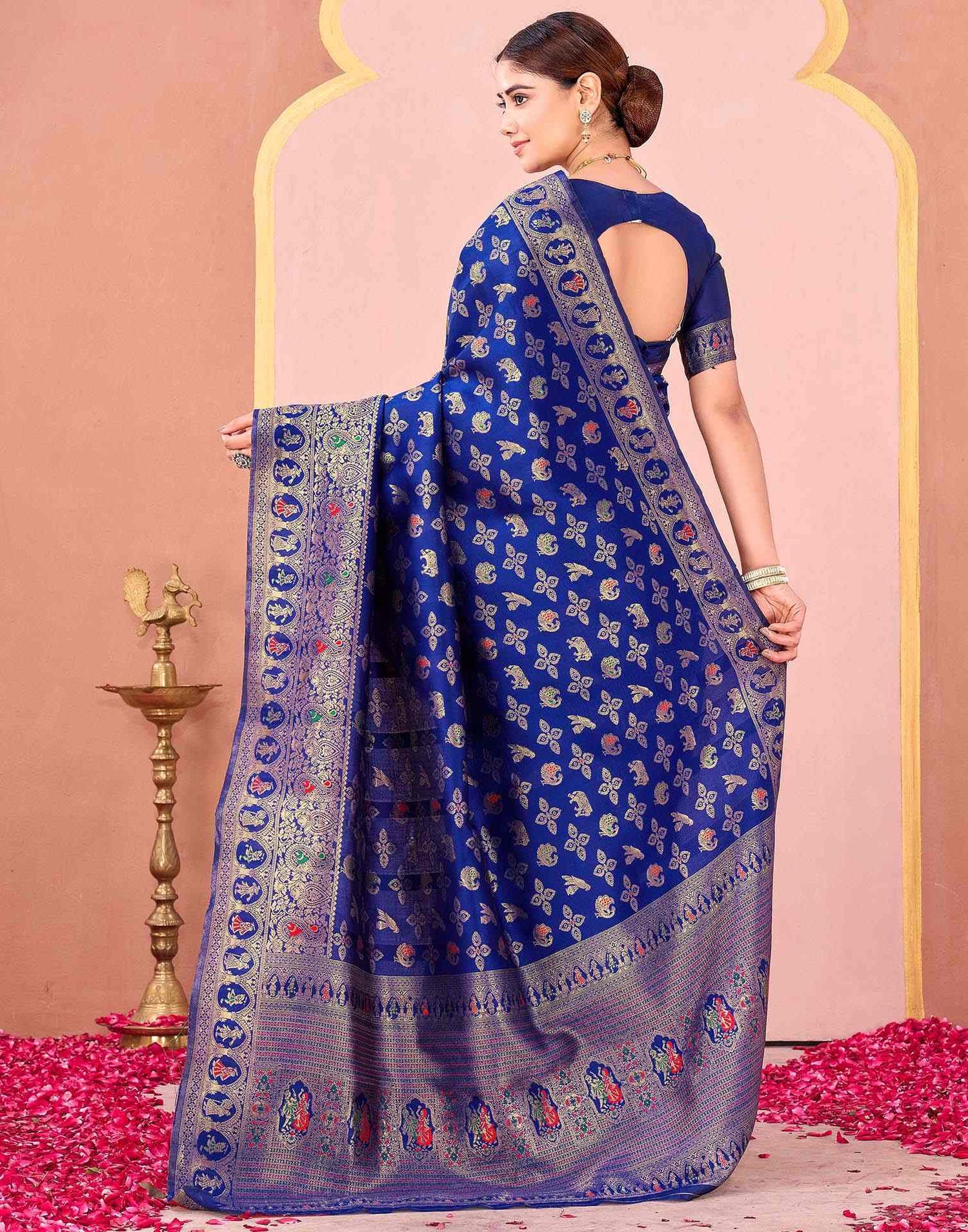 Navy Blue Silk Woven Banarasi Saree