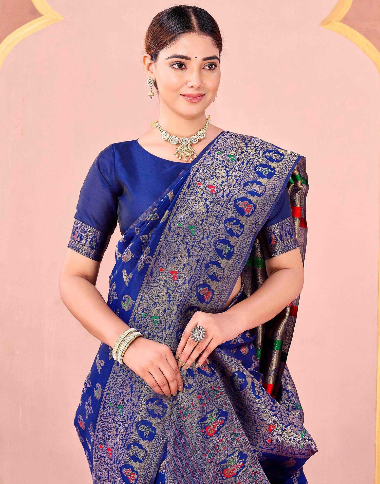 Navy Blue Silk Woven Banarasi Saree