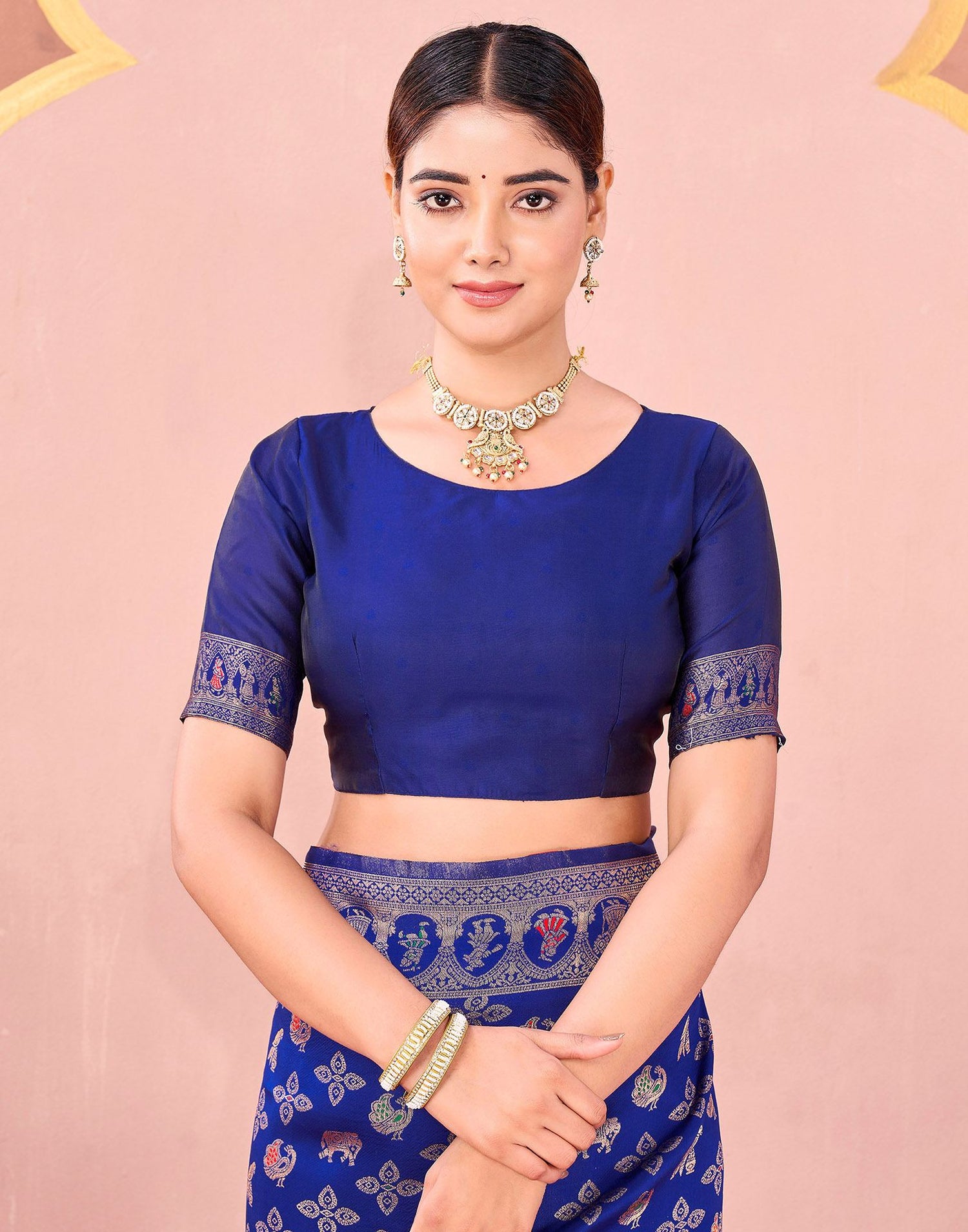 Navy Blue Silk Woven Banarasi Saree