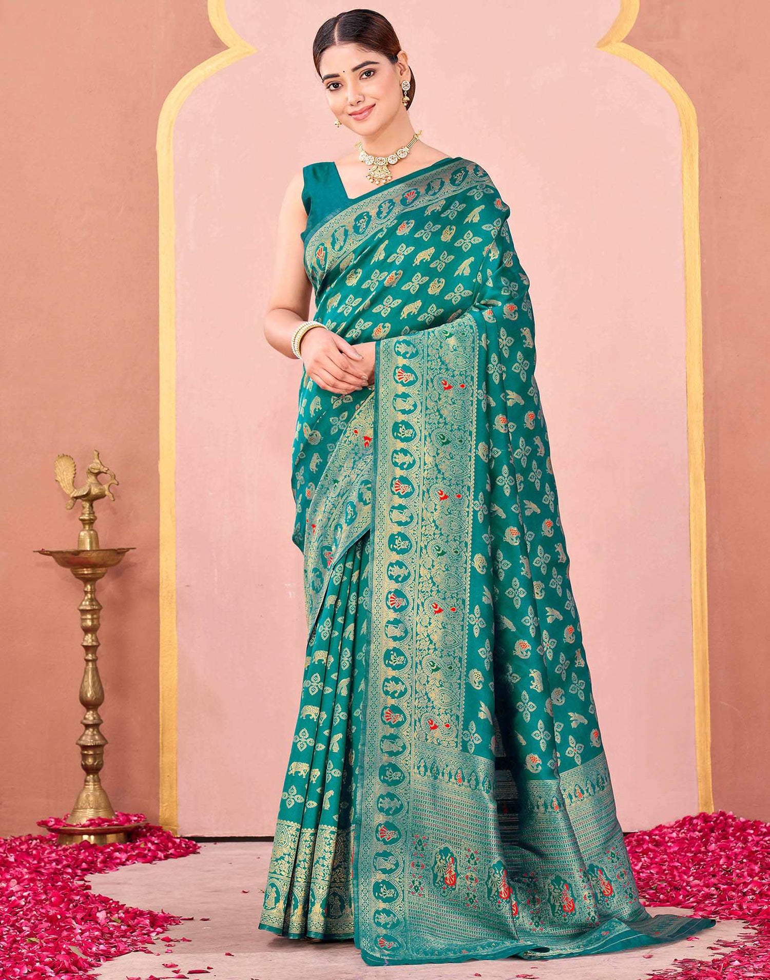 Teal Green Silk Woven Banarasi Saree