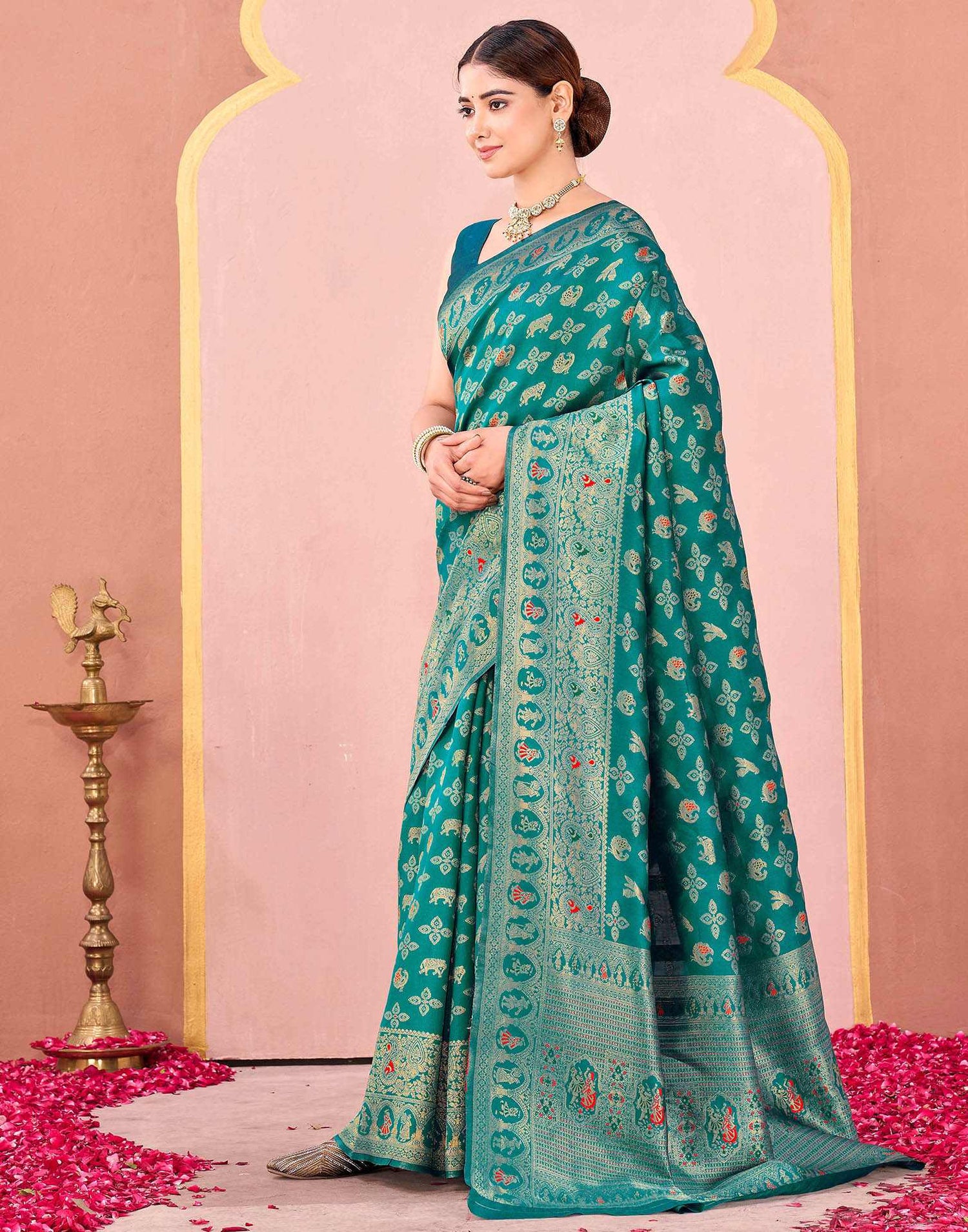 Teal Green Silk Woven Banarasi Saree