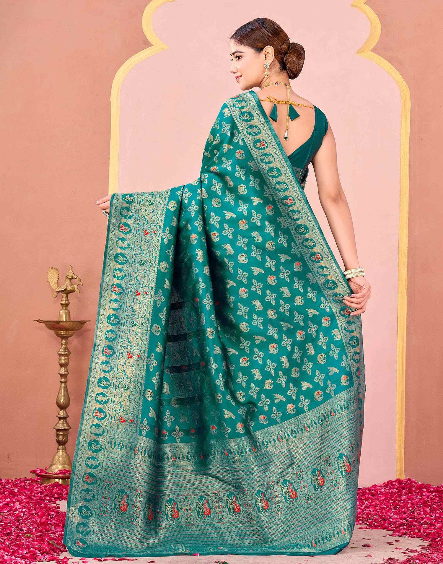 Teal Green Silk Woven Banarasi Saree